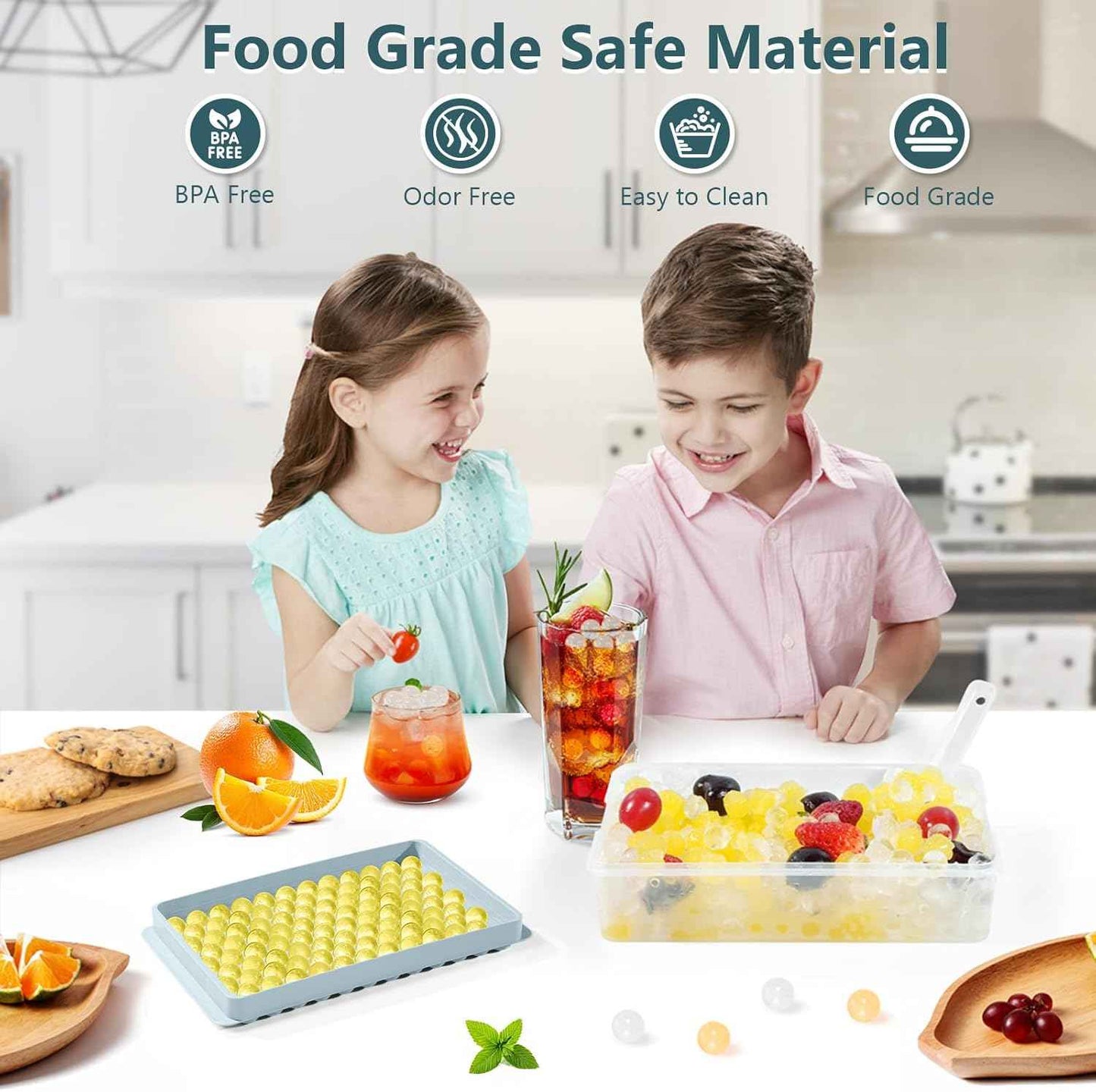 WIBIMEN Mini Ice Cube Trays, Small Tiny Round Pebble Crushed Nugget Ice Trays for Freezer with Lid - Chilling Drinks Coffee Juice(2 Pack/0.55In - Blue)