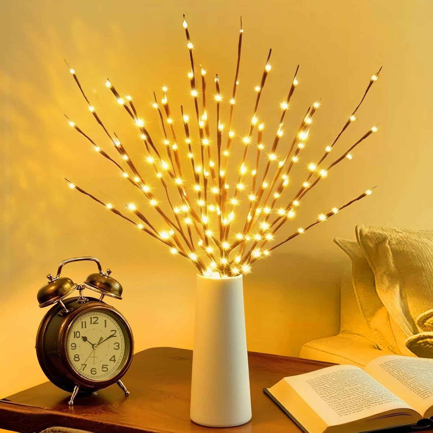 DK177 2 Pack Led Branch Light Battery Operated Lighted Branch Vase Filler Willow Tree Artificial Little Twig Power Brown 30 Inch 20 LED for Home Outdoor Indoor Romantic Decoration, White Light