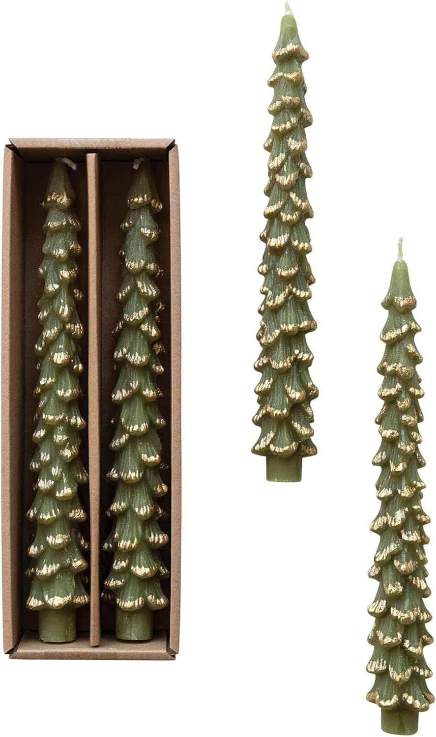 Creative Co-Op Unscented Tree Shaped Taper Candles, Evergreen, Boxed Set Of 2