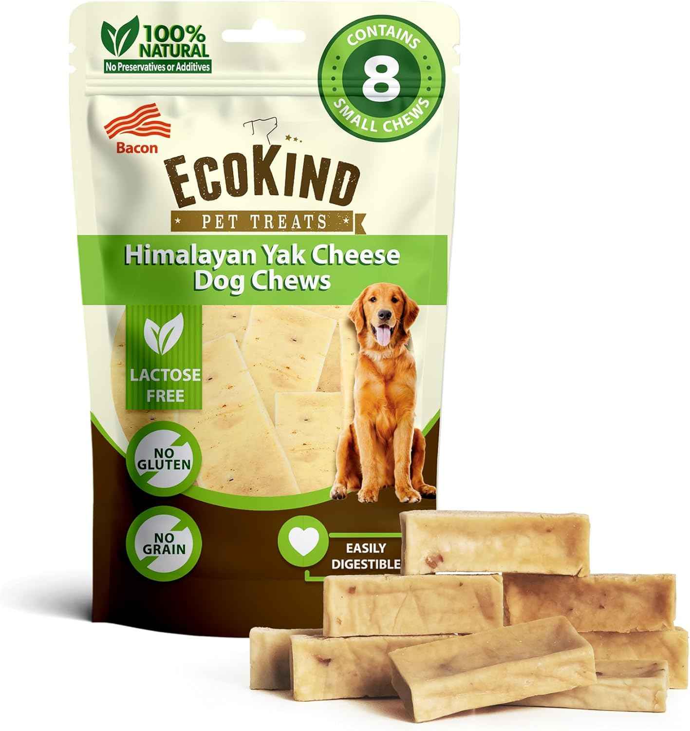 EcoKind Premium Gold Yak Cheese Himalayan Dog Chews, Dog Treats Large Breed, All Natural, High Protein, for Aggressive Chewers, Large - 4 Chews (1 lb)