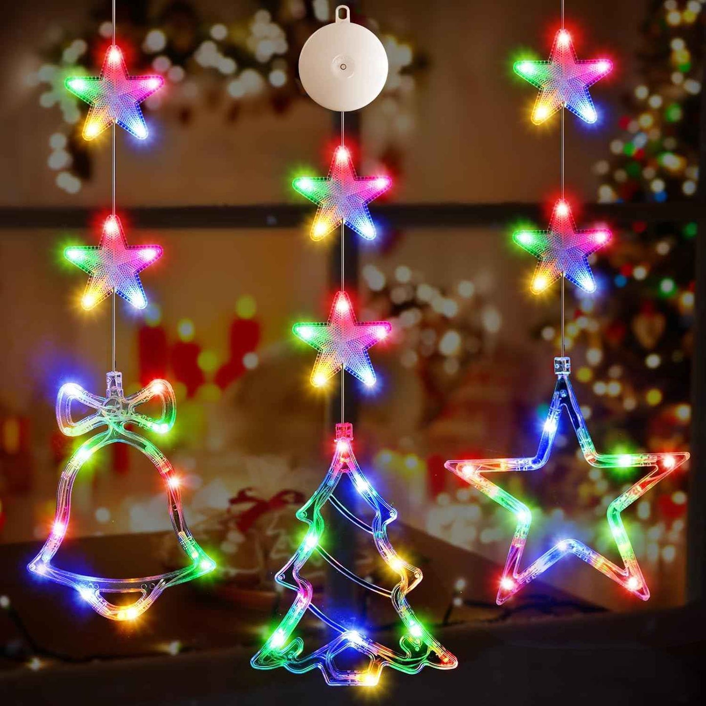 3Pcs Christmas Window Lights Decorations with Timer,Battery Powered Christmas Window Hanging White Lighted Lucky Star Shaped LED Sucker Lamp for Xmas Tree Fireplace Window Indoor Outdoor Decor