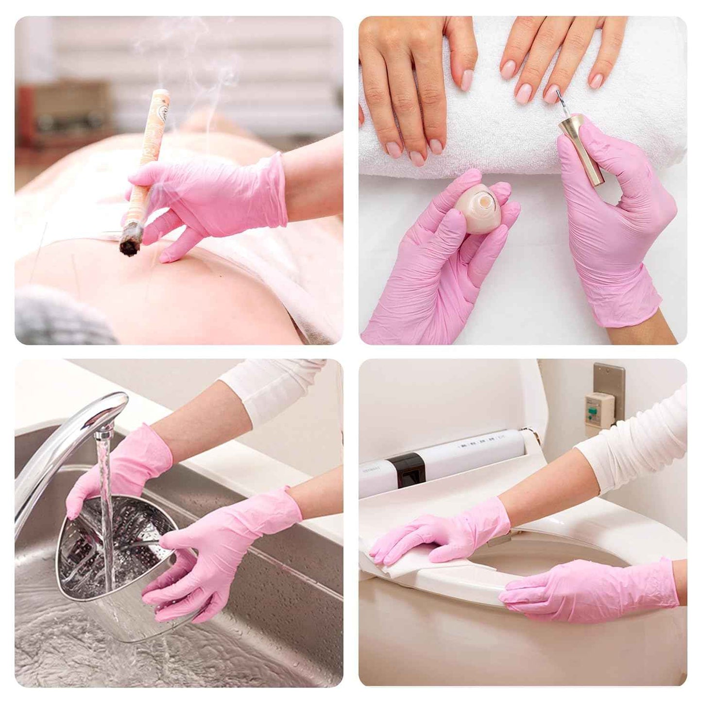 Pink Nitrile Gloves, 3-mil, Industrial Gloves Disposable Latex Free, for Cleaning & Esthetician, Rubber Powder-Free, 100-ct Box (Medium)