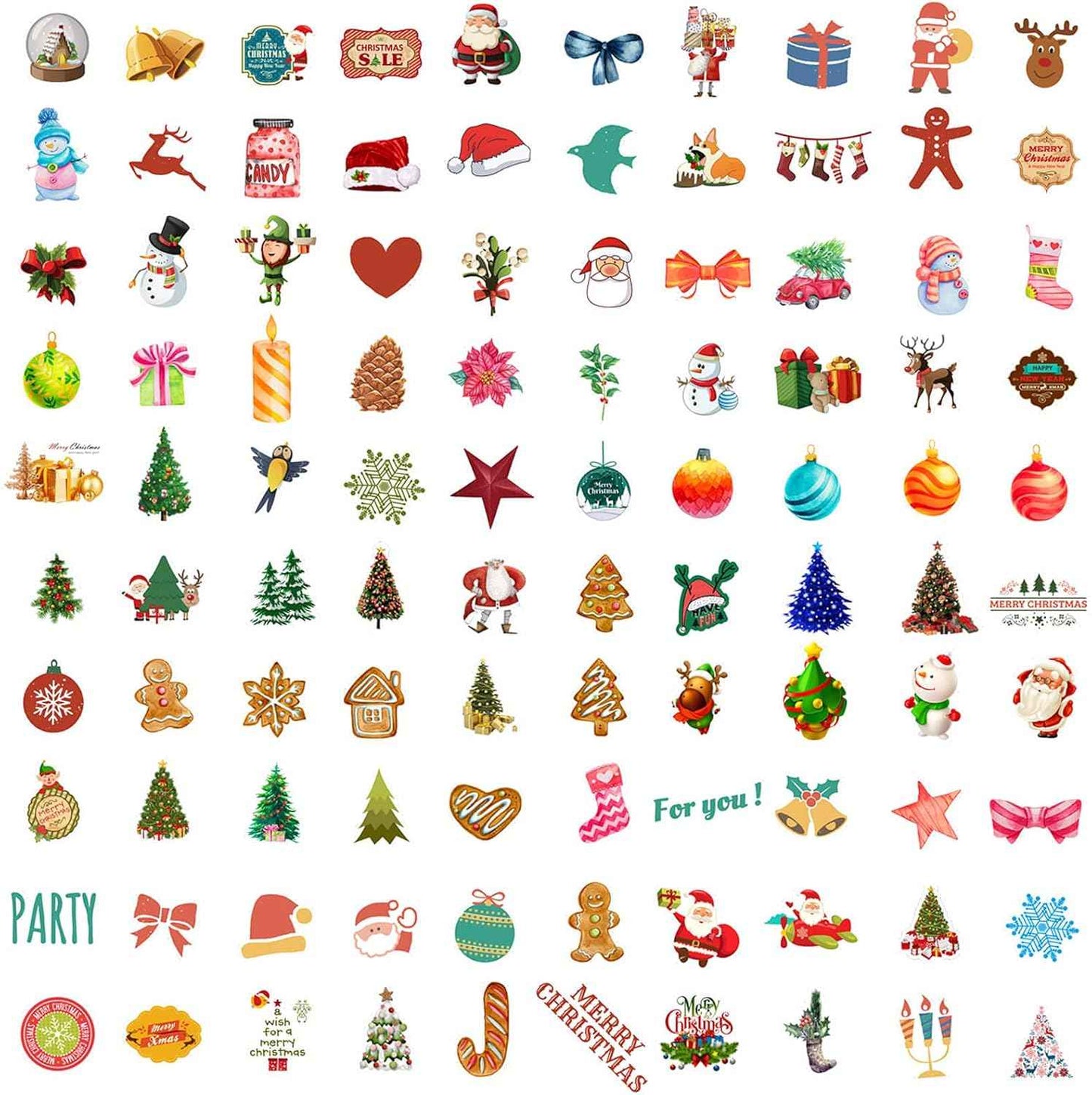 100PCS Christmas Theme Stickers, Non-Repeating Vinyl Waterproof Holiday Stickers, Holiday Gifts for Kids and Teens, Xmas Party Favorite, Stocking Stuffers for Kids Toddlers Teens Boys Girls
