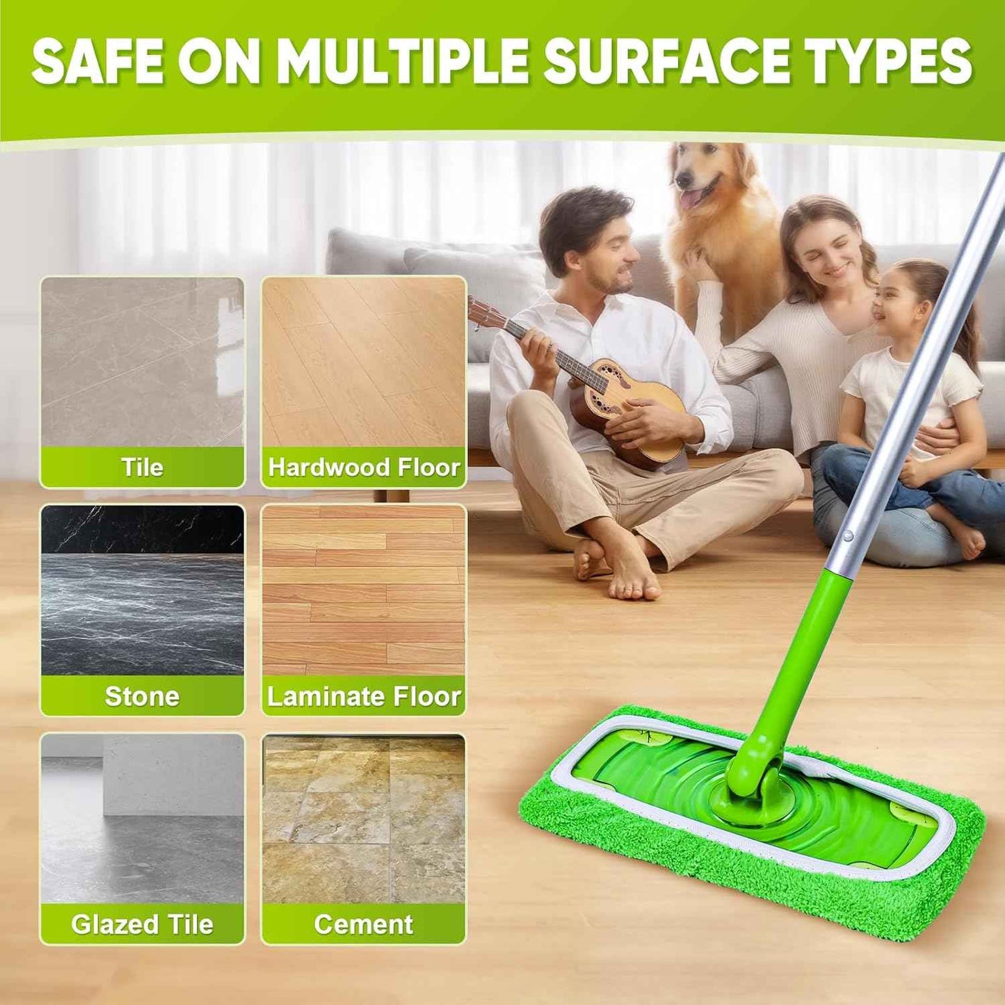 6-Pack Reusable Mop Pads Compatible with Sweeper Mop - 100% Coral Fleece Washable Refills - Microfiber Dry & Wet Sweeping Cloths for Multi-Surface/Hardwood Floor Cleaning