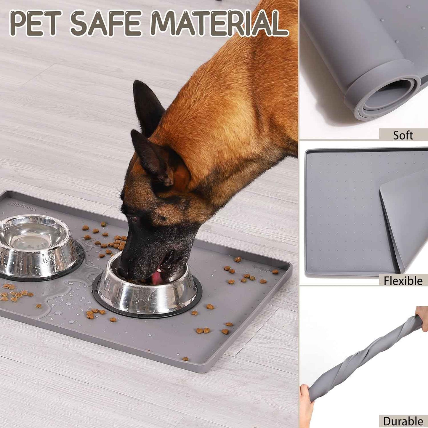 MateeyLife Silicone Cat & Dog Food Mat for Floors Waterproof, Anti-Slip Dog Bowl Mats for Food and Water, Pet Feeding Mats with Lip to Prevent Spills, Pet Placemat for Messy Drinkers to Protect Floors