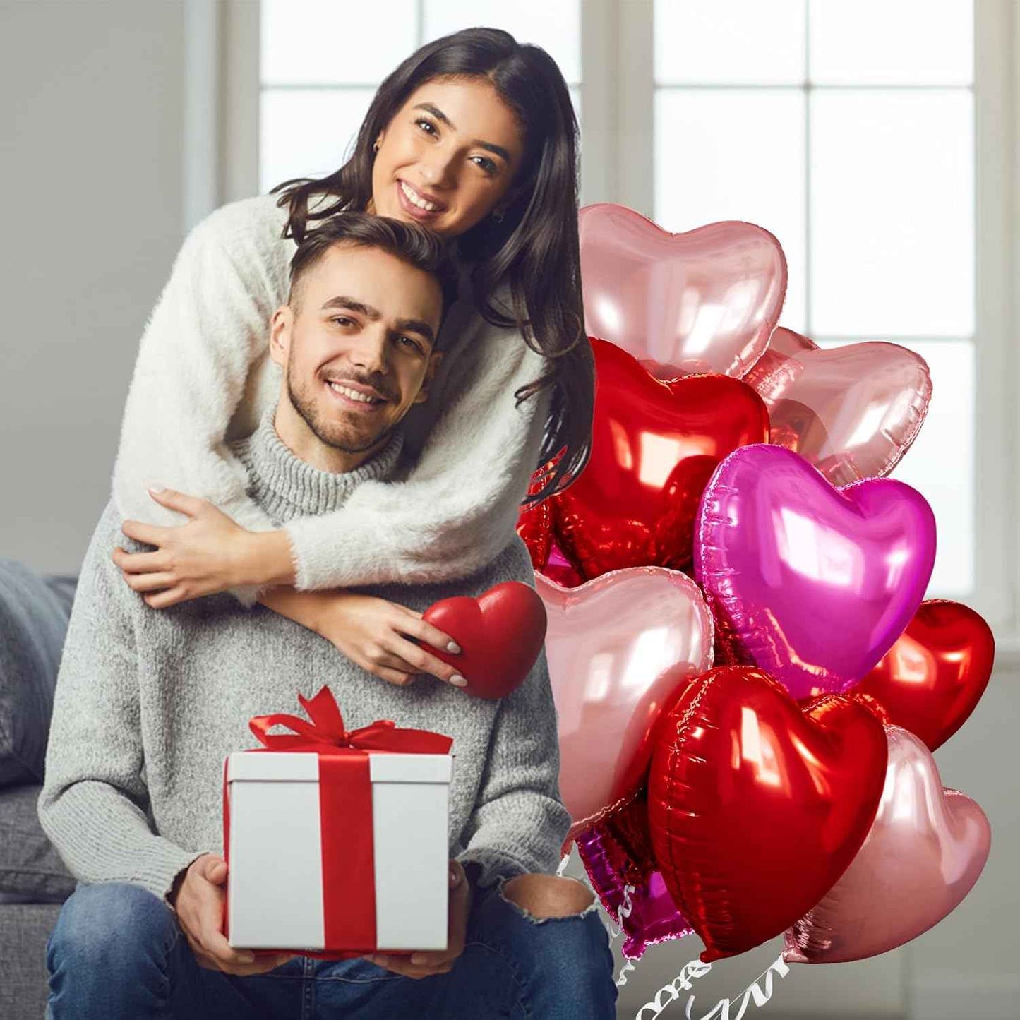 15 Pcs Red Heart Shaped Balloons, 18 Inch Hot Pink Valentines Balloons Rose Gold Foil Heart Balloon for Birthday Bridal Shower Engagement Wedding Valentine Party Decorations