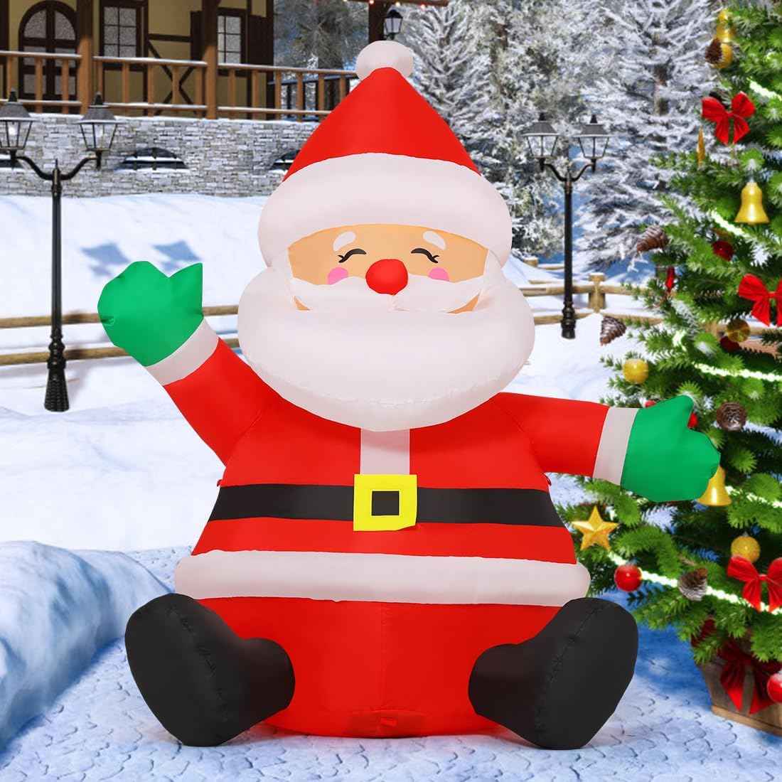 GOOSH 5 FT Christmas Inflatables Santa Claus Outdoor Decorations Blow Up Yard Sitting Santa Claus with Built-in LEDs for Holiday Xmas Garden Lawn Decor