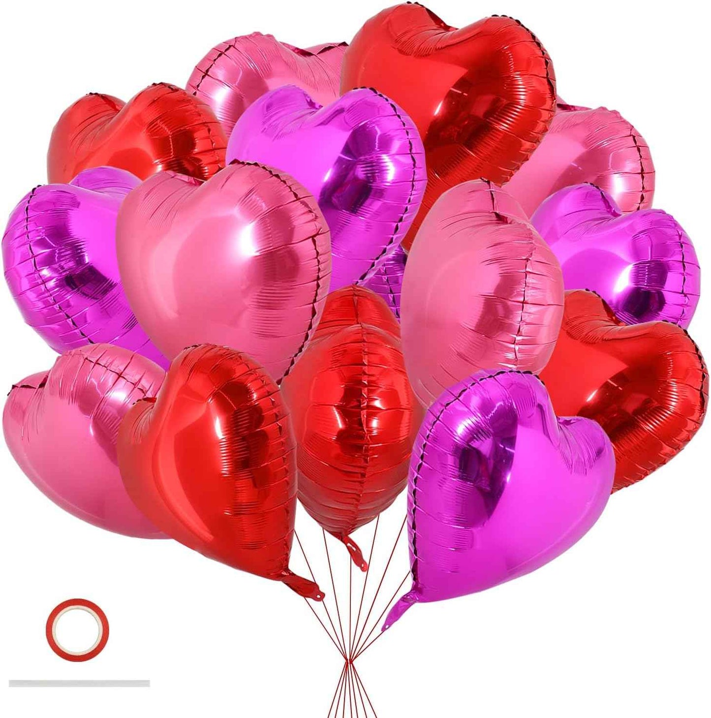 TONIFUL 30Pcs 18 Inch Red Heart Balloons Valentine’s Day Heart Shape Foil Mylar Balloons Decoration for Romantic Valentine's Day Wedding Bridal Shower Anniversary Engagement Party Supplies