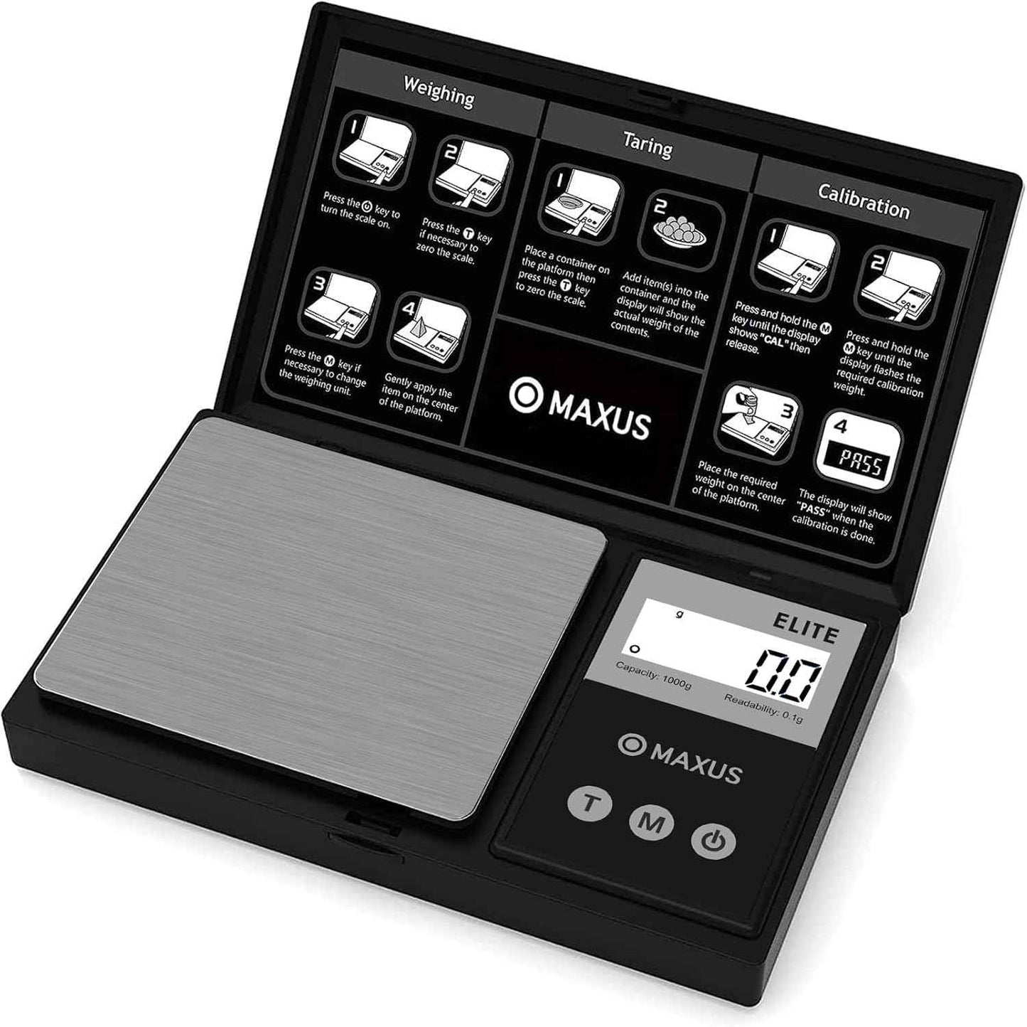 MAXUS Digital Pocket Gram Scale 500g x 0.01g High Precision with Tray, Weighs Small Food, Jewelry, Ounces, Grains, LCD Display, Tare Function