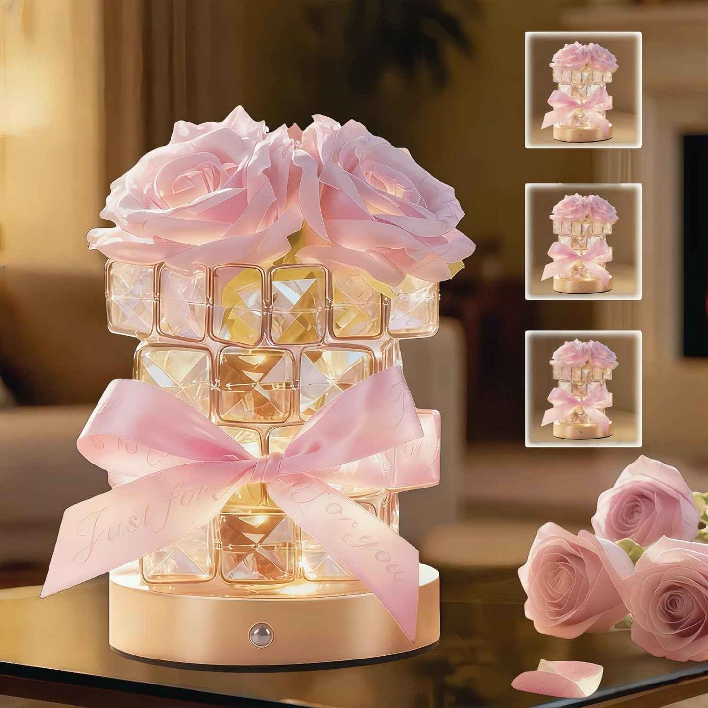 Christmas Gifts for Woman, Touch Crystal Rose Lamp, Elegant Flower Lamps, Pink Roses Crystal Lights Base, Rose Nightlight, Gifts for Her, Mom, Wife, Girlfriend, Valentines, Birthday Gifts