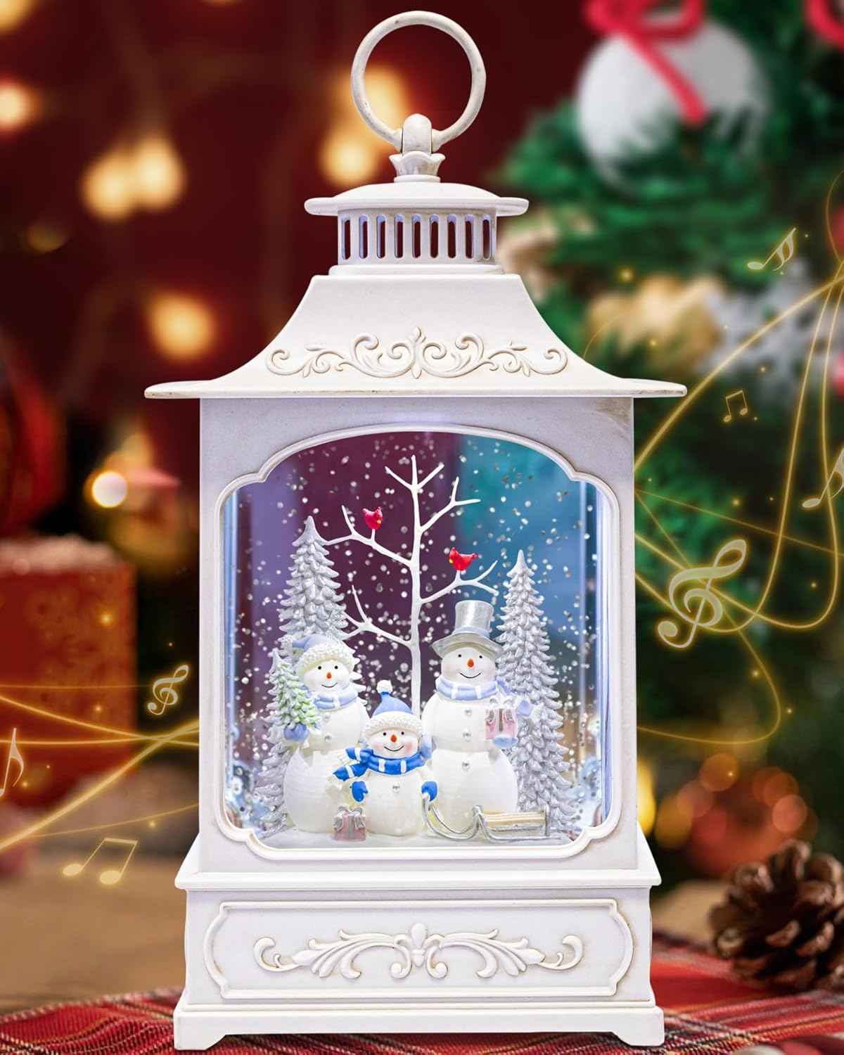 Christmas Santa Snow Globe Light up Lantern with 8 Songs, 9.17" Red Christmas Snow Globes for Kids Adults, 6H Timer & Dual Power, Snowglobes Christmas Decorations Indoor, Gifts for Women Men