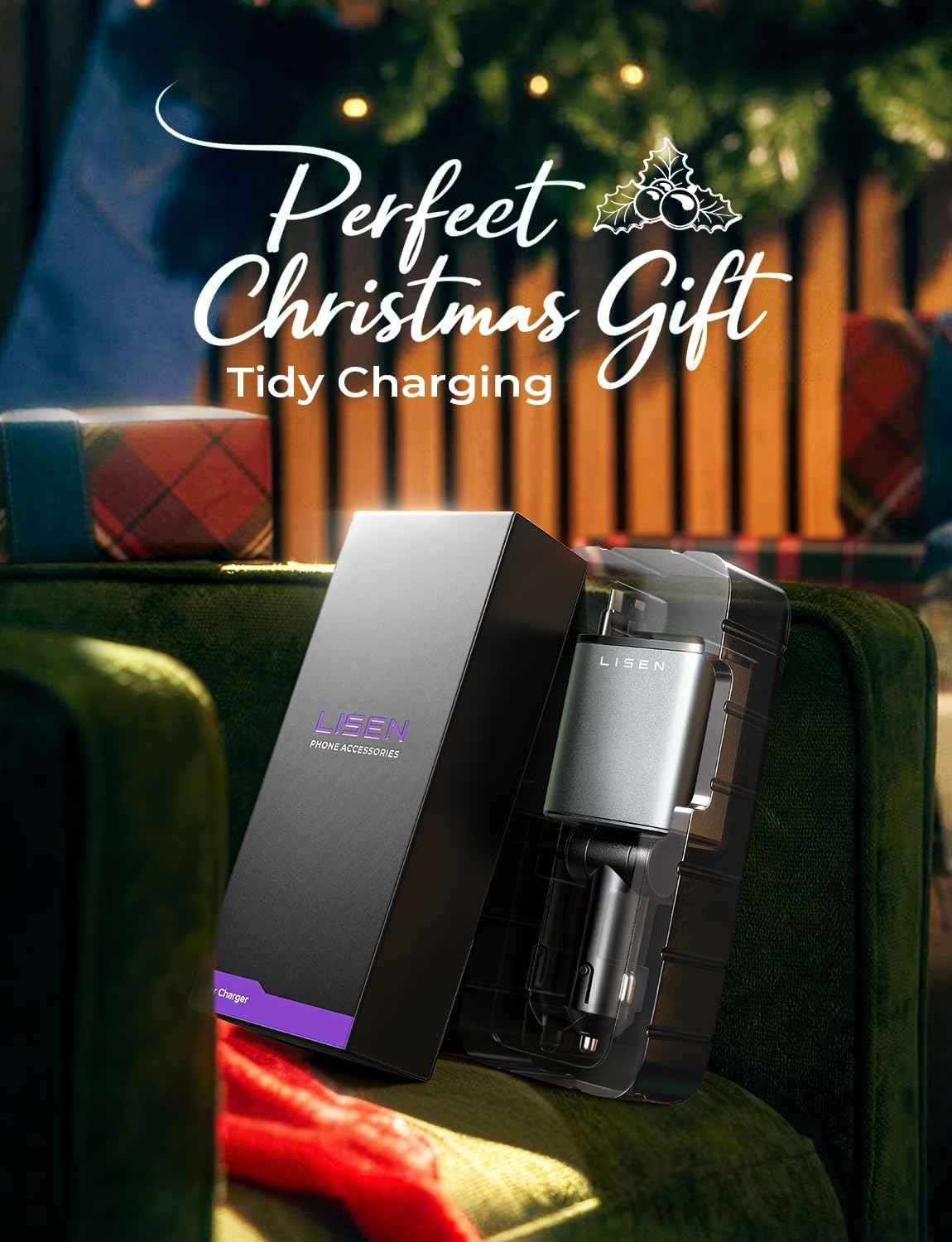 LISEN Retractable Car Charger, Birthday Gifts for Men Tech Gadgets 2026, 69W Cars Adapter USB C Fast Charger for iPhone 17, Car Accessories for Men Women Drivers, for iPhone 17 Pro Max Air 16 15 14 13