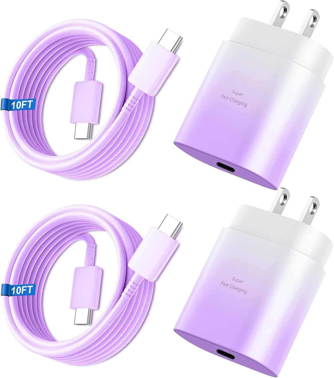 Super Fast Charger Type C, 25W USB C Wall Charger Fast Charging for Samsung Galaxy S25 Ultra/S25/S25+/S24+/S24 Ultra/S24/S24+/S23 Ultra/S22 Ultra/S21 with 10FT Long Android Type C Charger Cable 2Pack