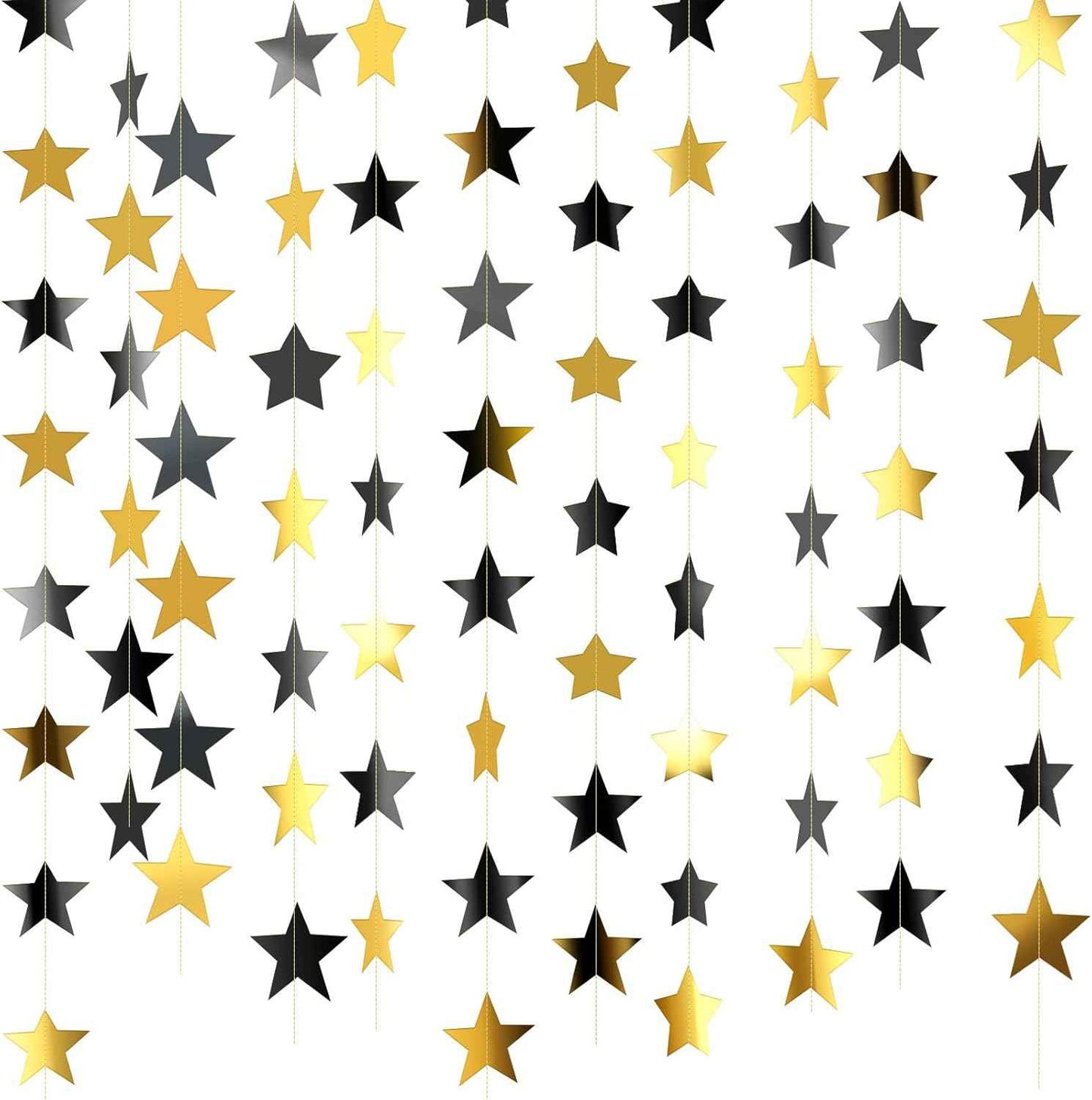 Patelai Glitter Star Garland Banner Christmas Decor 130 Feet Star Hanging Bunting Banner Twinkle Backdrop for Homecoming Classroom Wedding Birthday Halloween Party Supplies(Gold)