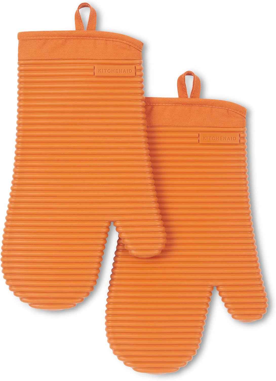 KITCHENAID Ribbed Soft Silicone Oven Mitt 2-Pack Set, 7.5"x13", Milkshake
