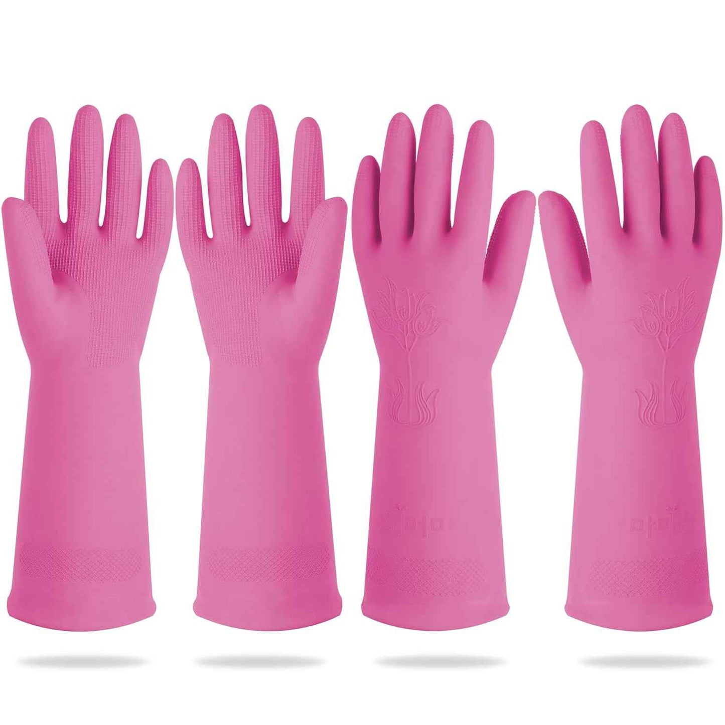 Mamison 2 Pairs Reusable Waterproof Household Dishwashing Cleaning Rubber Gloves, Non-Slip Kitchen Glove (Pink, Medium (Pack of 2))