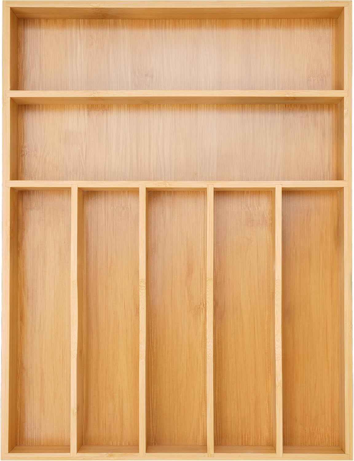 Silverware Organizer Kitchen Drawer Organizer Utensil Organizer Bamboo Silverware Holder Cutlery Organizer in Drawer Flatware Organizer Tray(5 slots, Natural