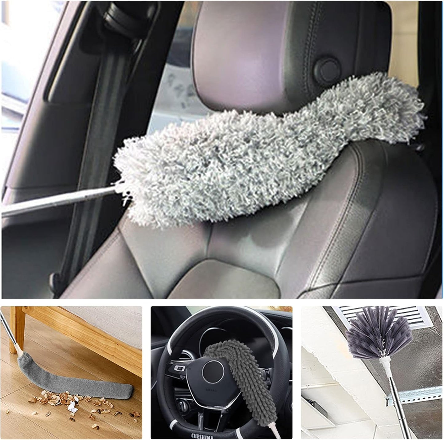 Microfiber feather duster kit with 5-in extension pole, cobweb duster, and microfiber dusters for high ceilings and furniture