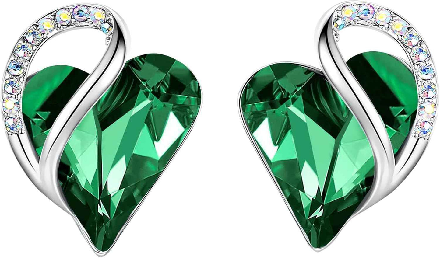 Leafael Infinity love Heart Birthstone Stud Earrings for Women, Valentine's Day Gifts for Mom, Wife, and Her, Silver Plated Birthday Jewelry