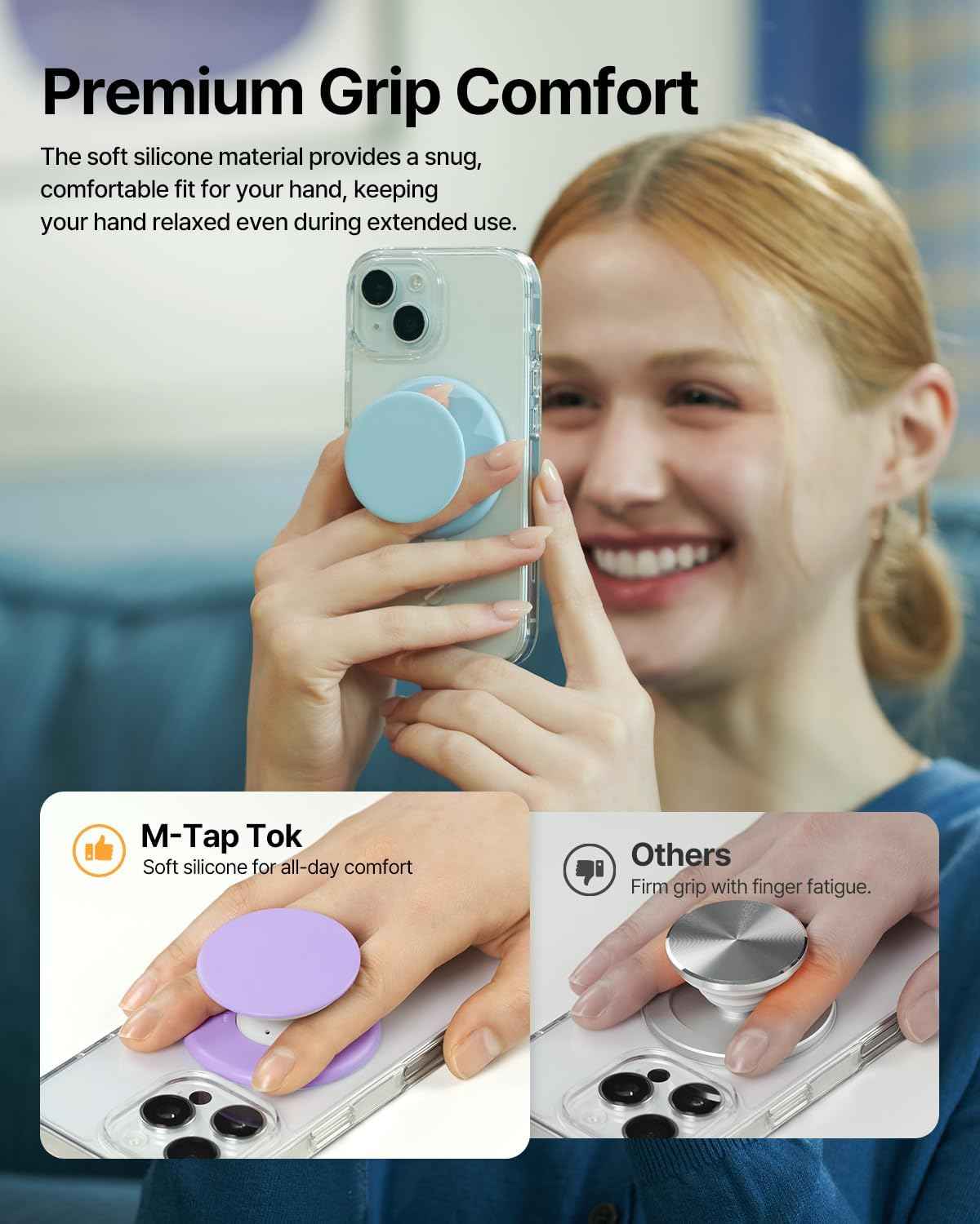 Sinjimoru for MagSafe Phone Grip, Soft Silicone Magnetic Finger Grip for iPhone 17/16/15/14/13, Comfortable One-Touch Holding, M-Tap Tok Black