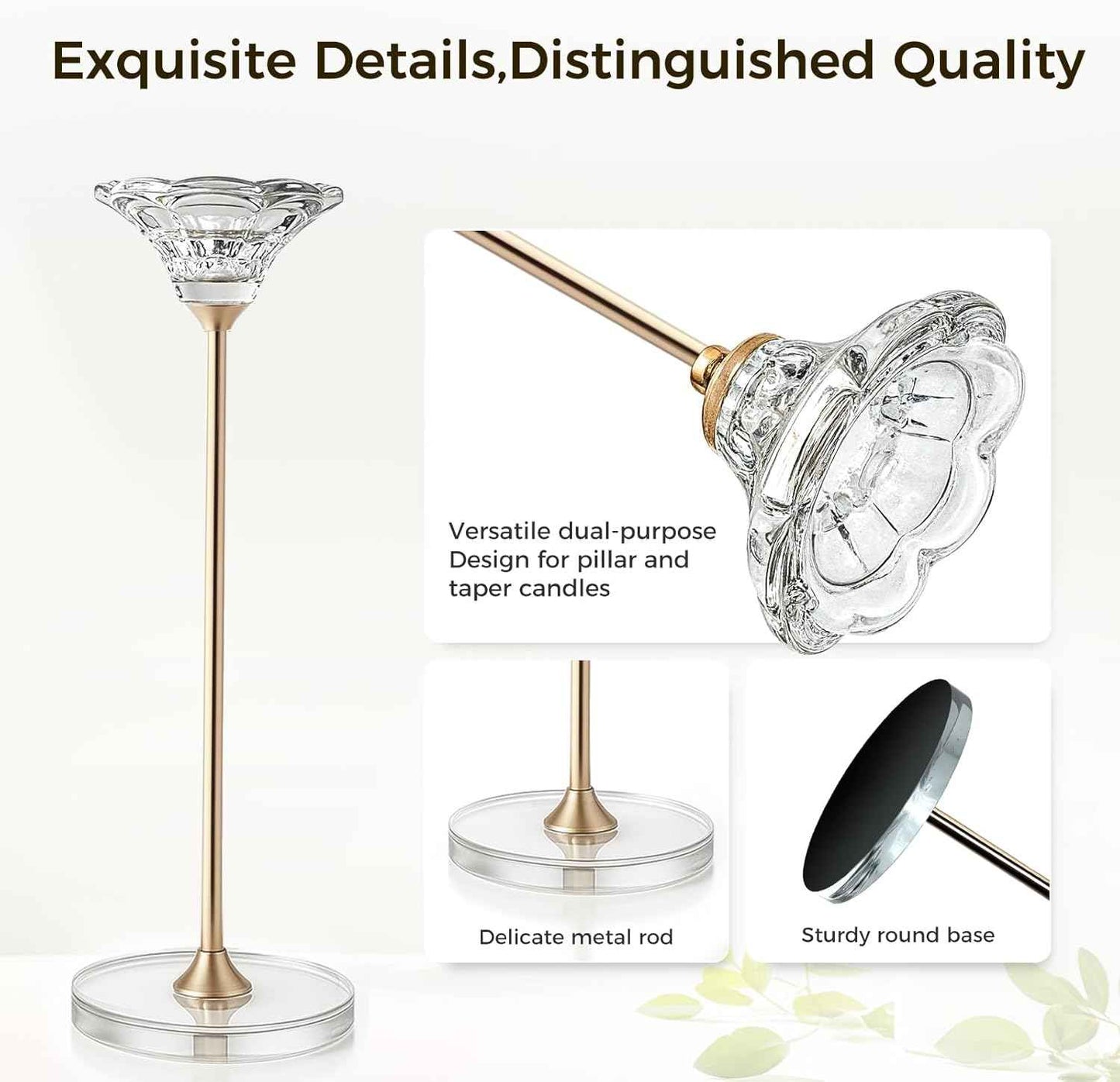 Candlestick Holders, Crystal 2 in 1 Taper and Pillar Candle Holders, Set of 3 Clear Glass Candle Holder, Decorative Candle Holder Candelabra for Home Decor, Wedding, Party, Anniversary