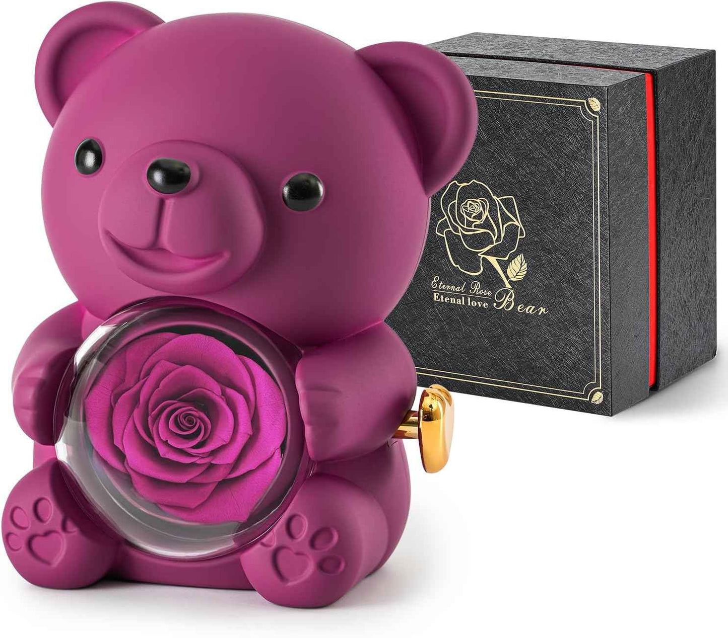 Cute Teddy Bear with Preserved Rose - A Real Rose Flower in Bear with Elegant Gift Box - Romantic Gift for Her in Mother's Day, Weddings, Anniversaries, and Bridal Showers (Red)