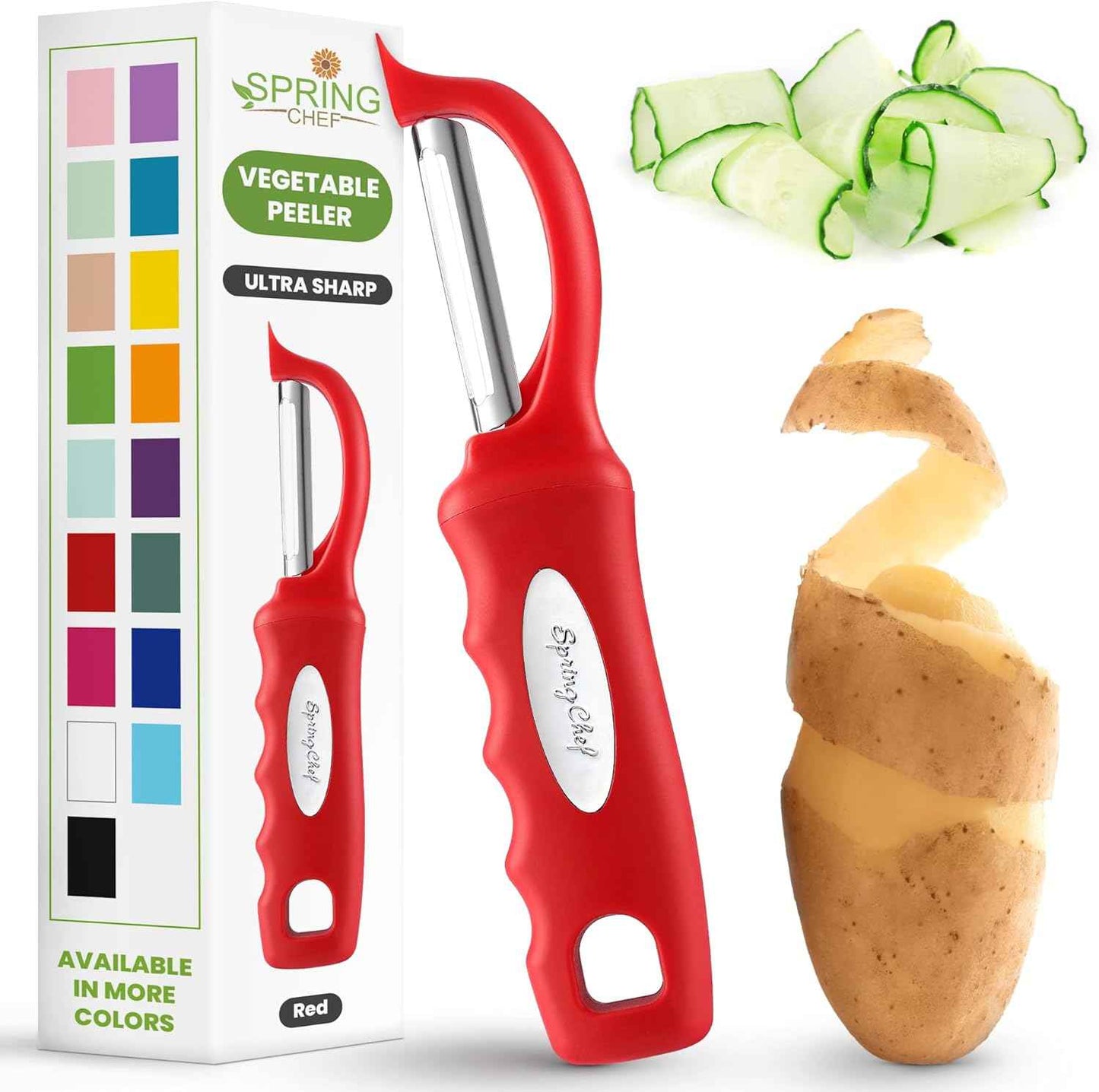 Spring Chef Premium Swivel Vegetable Peeler, Soft Grip Handle and Ultra Sharp Stainless Steel Blades - Perfect Kitchen Peeler For Veggie, Fruit, Potato, Carrot, Apple - Black