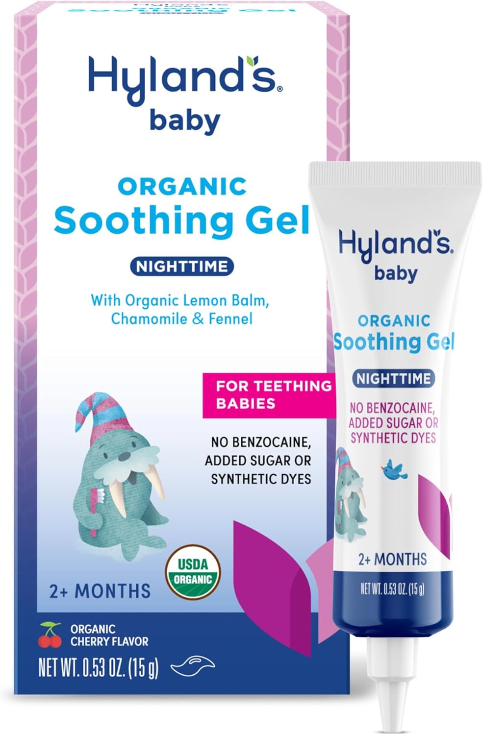 Hyland's Baby Organic Day and Night Soothing Gel Combo Pack, Cooling Gel for Oral Discomfort, Easy-to-Apply, Ages 2 Months and Up, 1.06 Ounce (2 Tubes of 0.53 oz.)