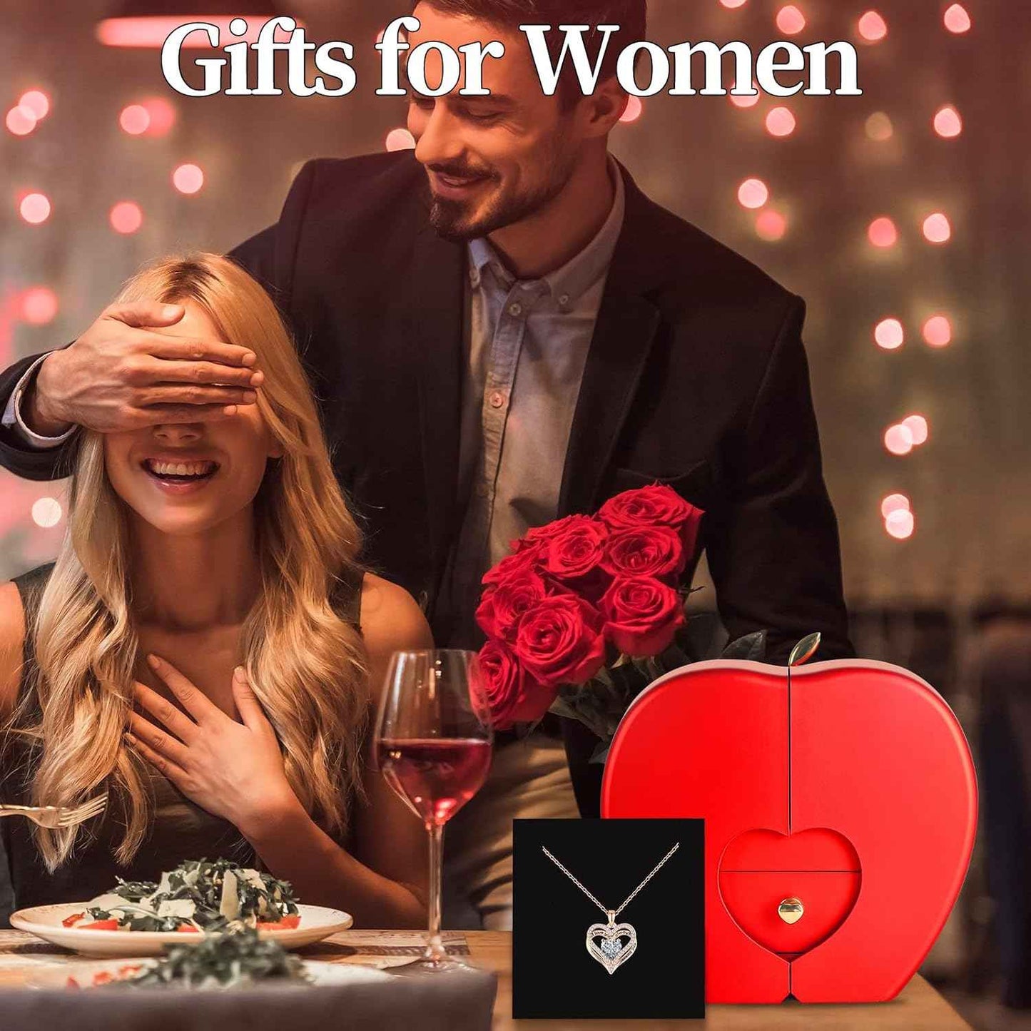 Preserved Flower Red Rose with Heart Necklace, Gifts for Mom, Girlfriend, Women, Wife, Grandma on Christmas, Valentine's Day, Mother's Day, Birthday, Anniversary, Thanksgiving | Birthday, Christmas, Valentine's Day, Mother's Day, Anniversary, Thanksgiving