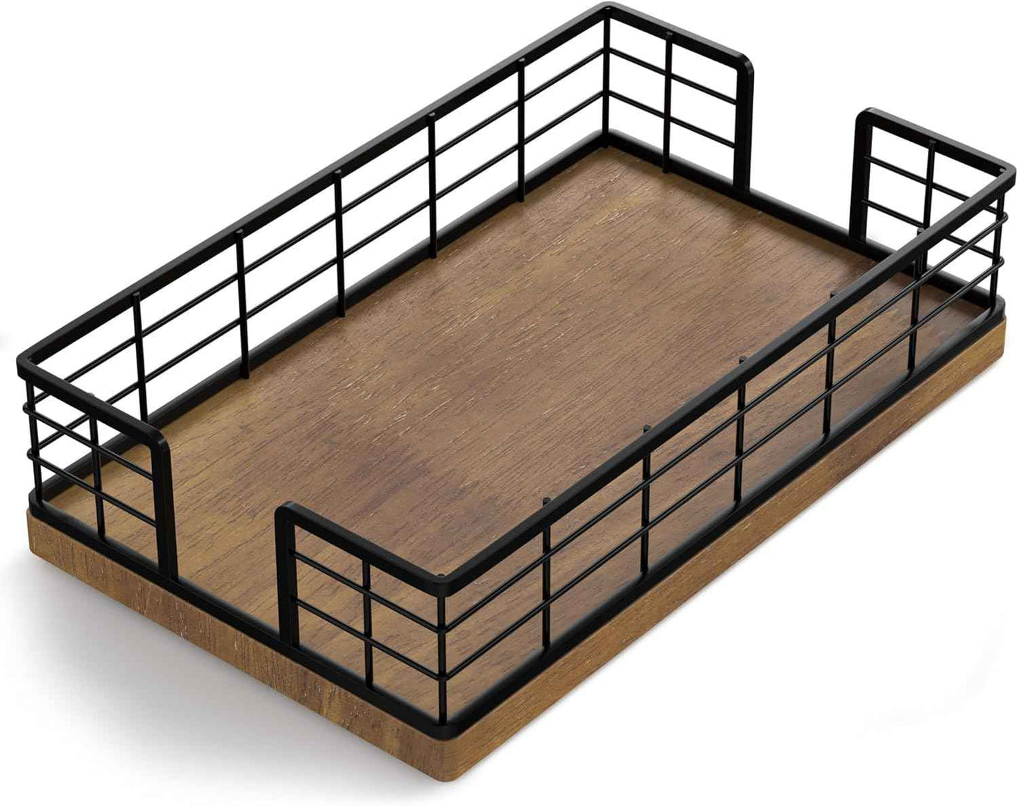 Wican Napkin Holder for Table, Bamboo Iron Standing Napkin Dispenser for Kitchen Dining Farmhouse Cocktail Picnic Bar Rustic Wood Holders for Paper Mail Bills Suitable for All Dining Room Decors Black