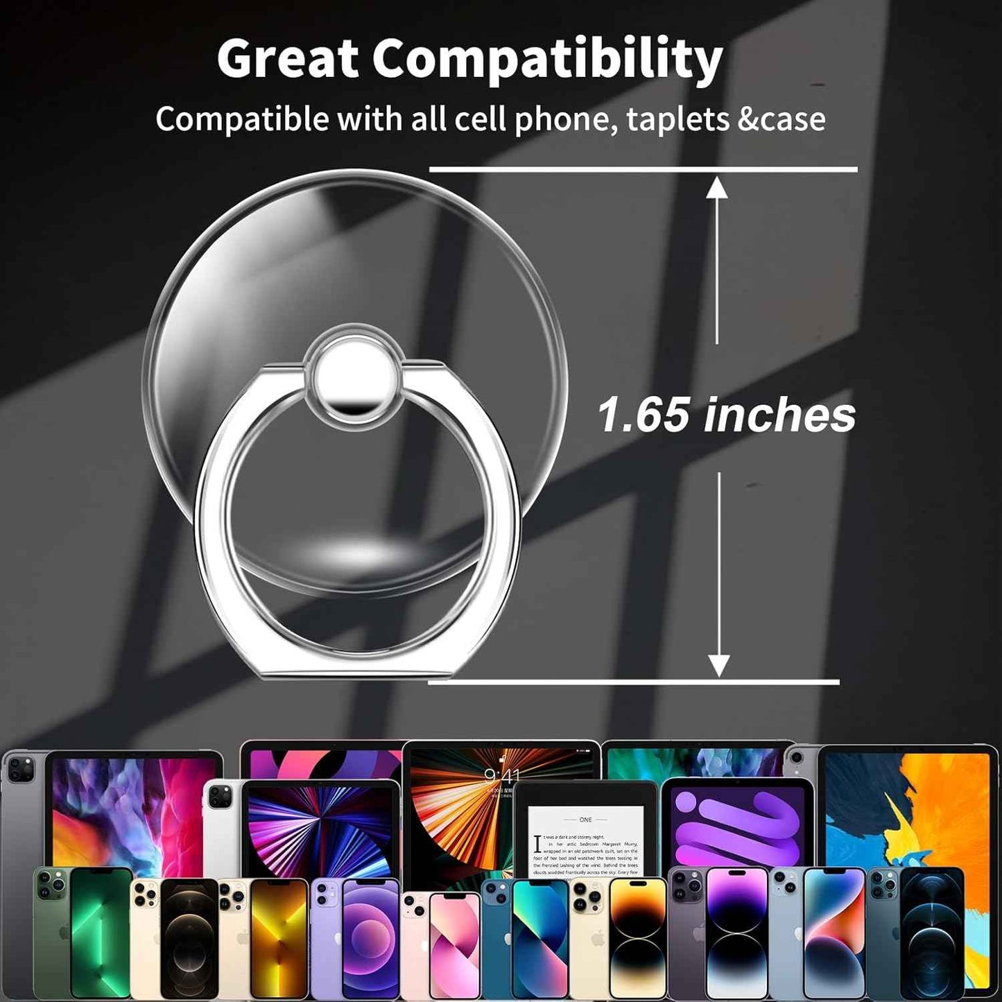 Transparent Clear Phone Ring Grips Holder Kickstand, Finger Ring Stand for Cell Phone Tablet Case Accessories(Round-Clear) (1)