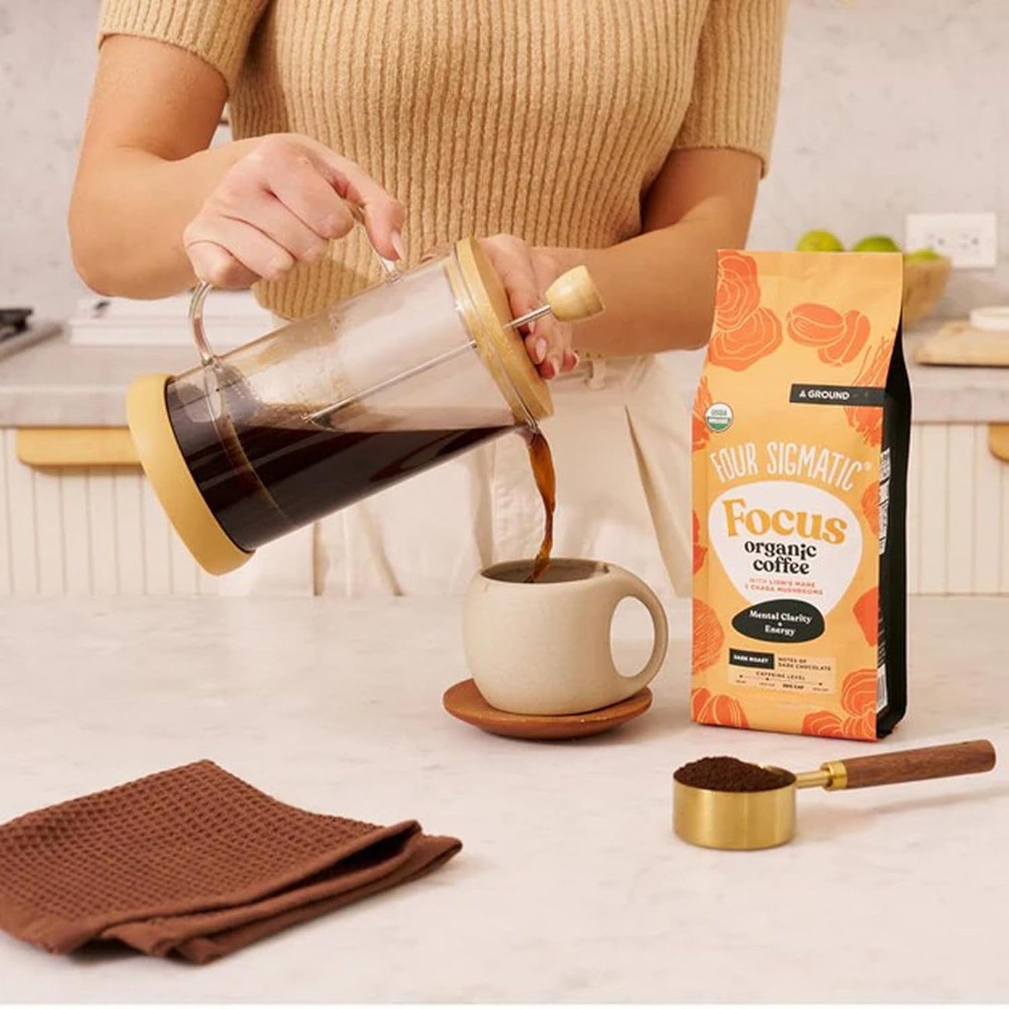 Four Sigmatic Focus Mushroom Coffee | Organic Ground Coffee with Lion's Mane Mushroom and Chaga for Better Focus and Immune Support | 12oz Bag