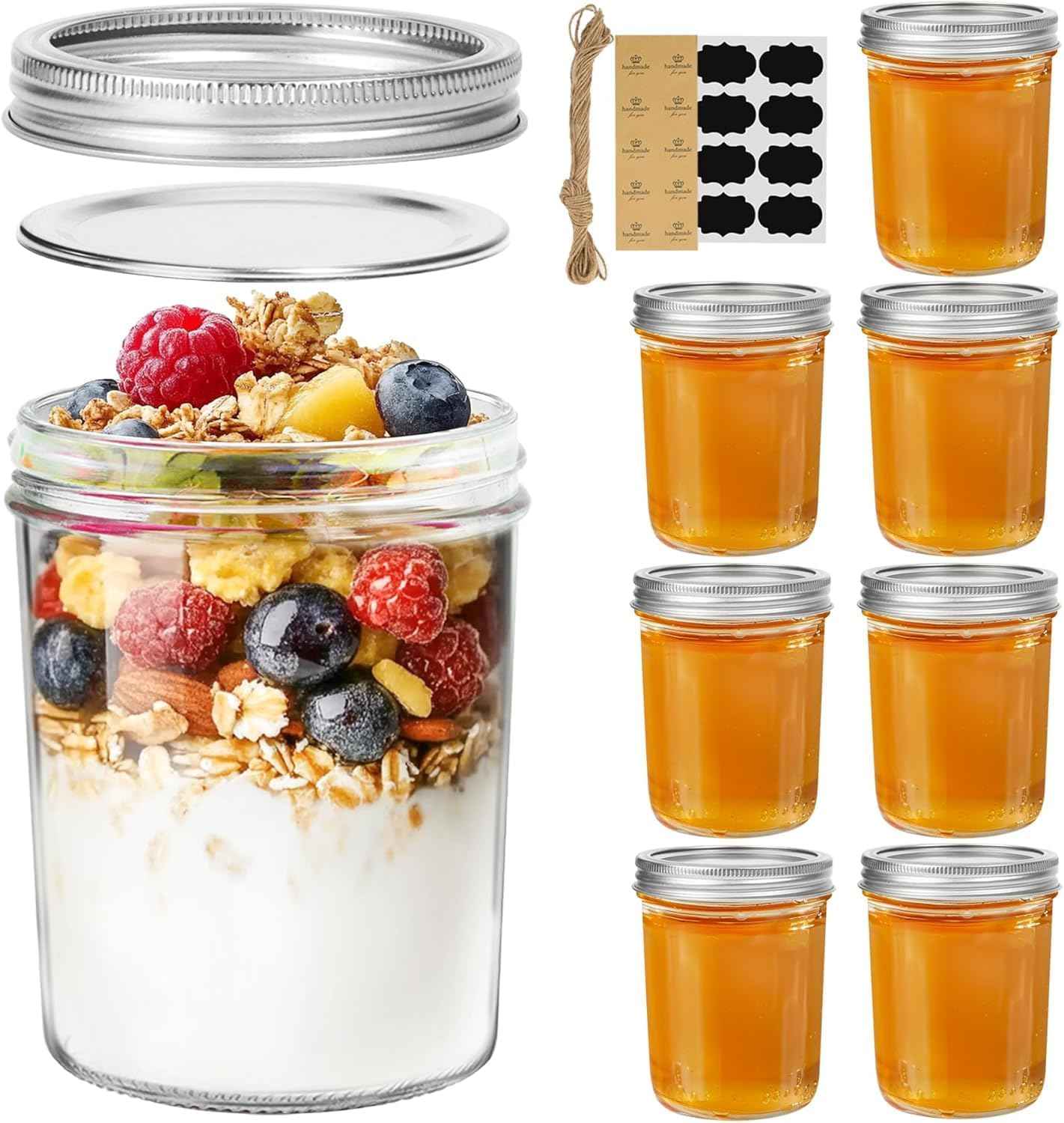 ComSaf Mini Mason Jars 4oz - 8 Pack, Regular Mouth Mason Jar with Lids and Seal Bands, Small Glass Canning Jar for Spice, Jam, Honey, Jelly, Dessert, Shower Wedding Favors, DIY Candles Decor