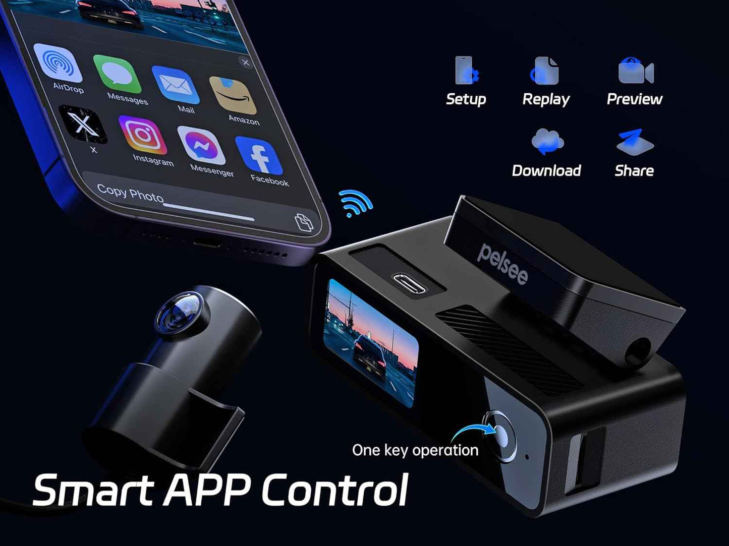 Pelsee P1 Duo 4K Dash Cam Front and Rear, 64GB SD Card, 4K+1080P Dual Dash Camera for Cars, Wi-Fi & App Control, 1.5ββIPS Display Car Camera, Voice Control, Night Vision, 24H Parking Mode, G-Sensor