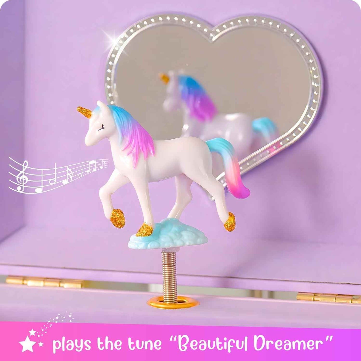 Giggle & Honey Musical Jewelry Box for Girls - Kids Jewelry Box, Unicorn Toys for Girls 4-6, Unicorn Gifts, 6 x 4.7 x 3.5 in