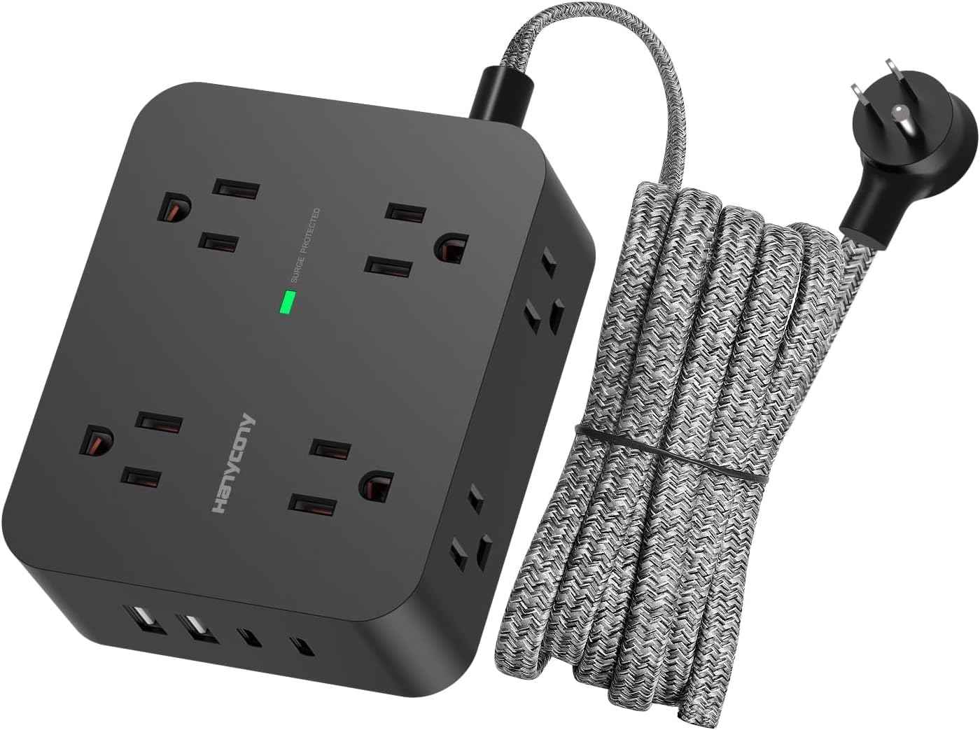 Surge Protector Power Strip - HANYCONY 8 Outlets 4 USB (2 USB C) Charging Ports, Multi Plug Outlet Extender, 5Ft Braided Extension Cord, Flat Plug Wall Mount Desk Charging Station for Home Office ETL