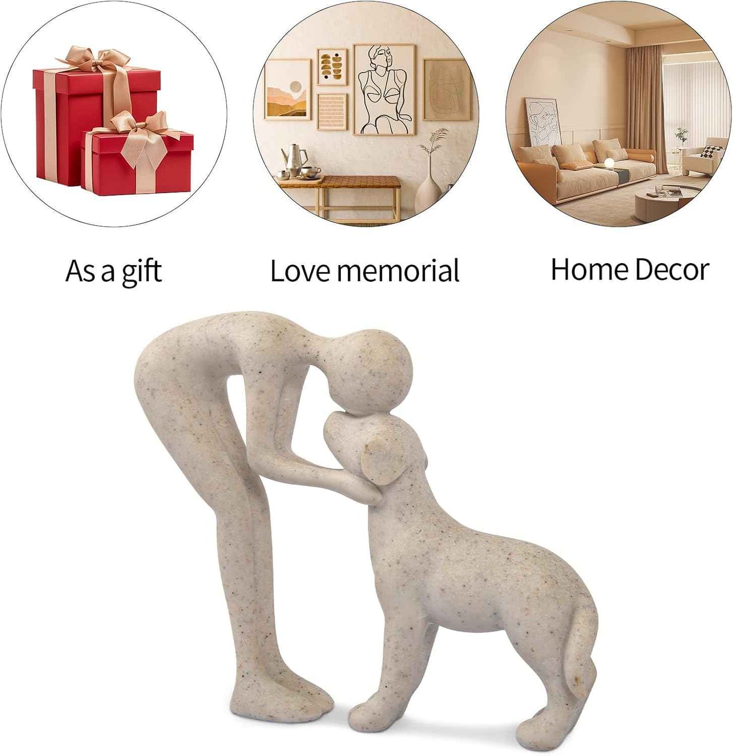 Dog Sculpture Home Decor Cute Man and Dog Statue Decoration for OfficeγLiving RoomγBedroomγHomeοΌ Memory Gifts for Pet Lovers (Sandstone)