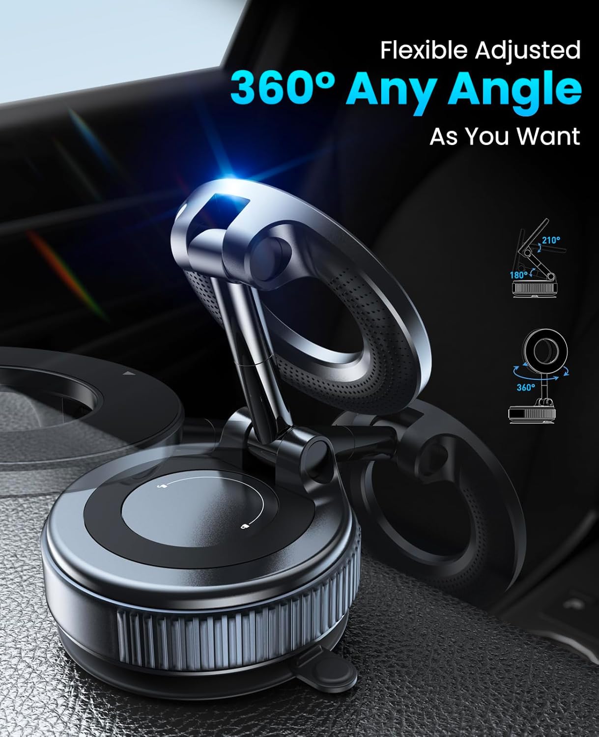 Magnetic Suction Cup Phone Mount for Magsafe, 360° Adjustable Magnetic Car Phone Holder, Pocket Size Foldable Car Mount, Cell Phone Holders for Your Car for iPhone 17 16 15 14 13 12 Series