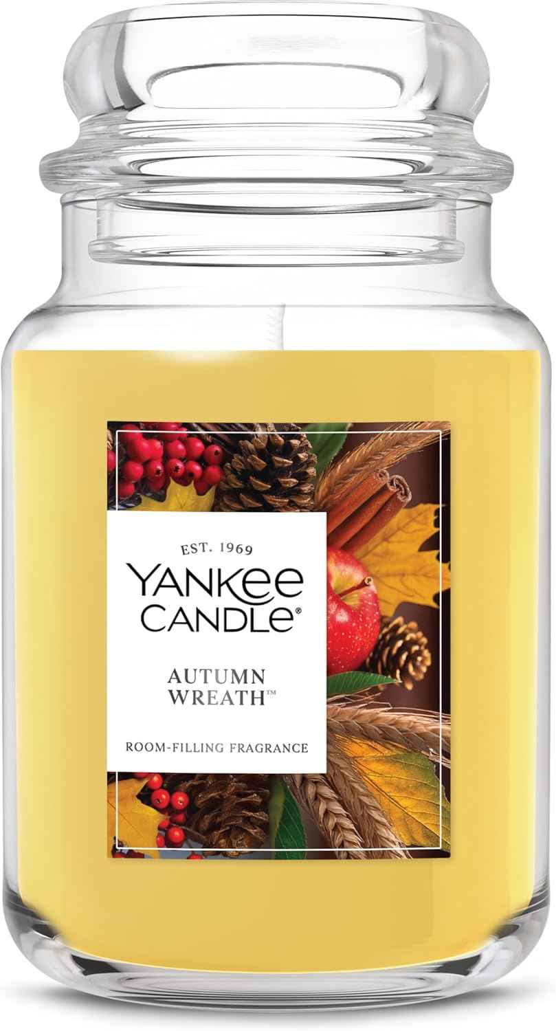 Yankee Candle Autumn Wreath, Fall Scented Candle, 22oz Large Jar with up to 150 Hour Burn Time
