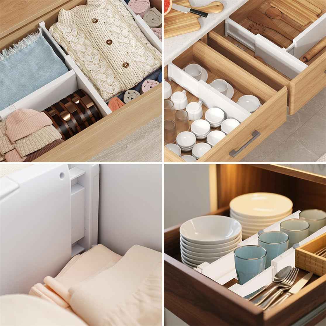 Drawer Dividers Dresser Drawer Organizer 3 Pack Adjustable Kitchen Drawers Divider Plastic Separators for Clothes Desk Office Storage
