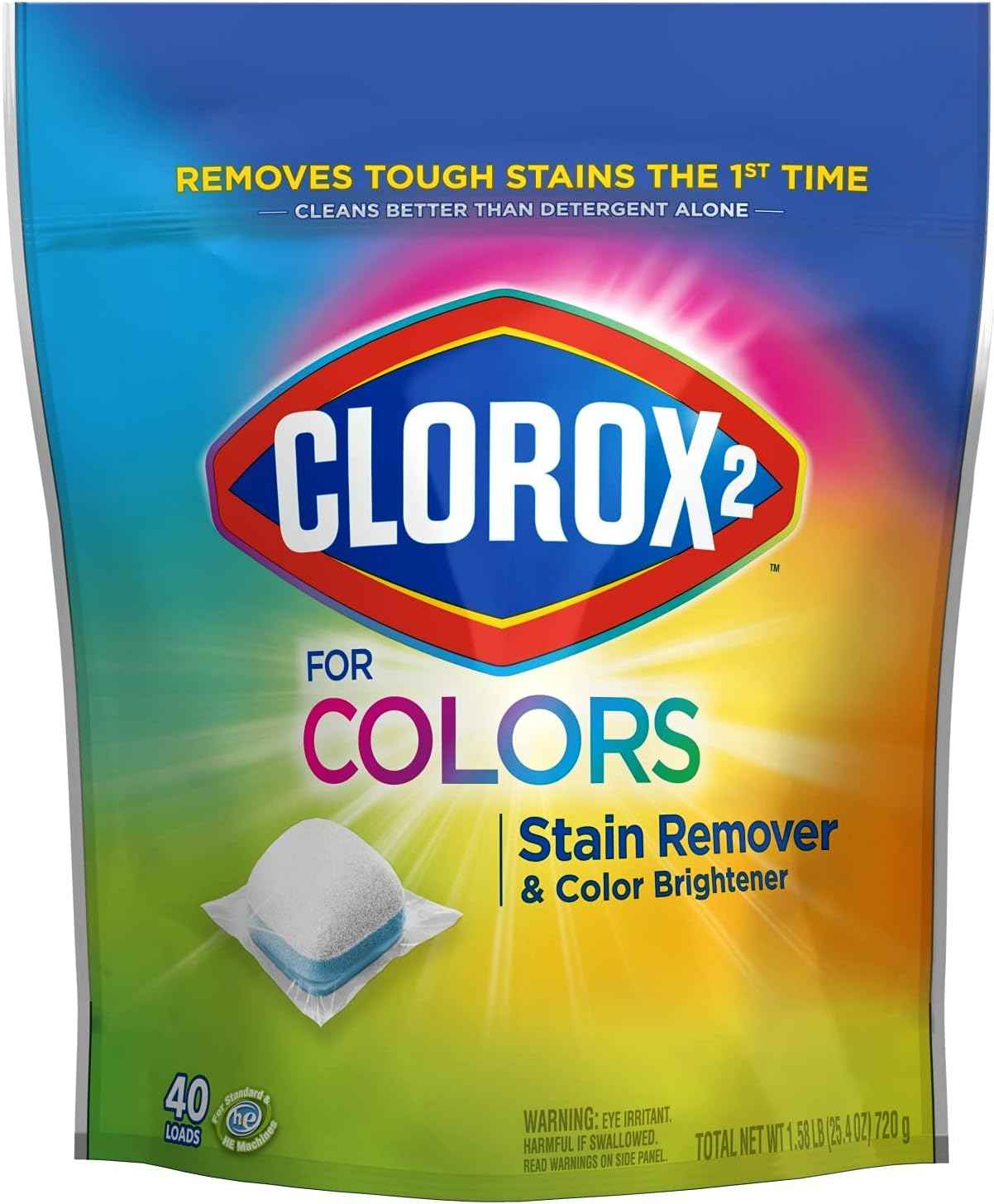 CLOROX 2 for Colors - Stain Remover and Color Brightener Packs, 40 Count (Packaging May Vary)