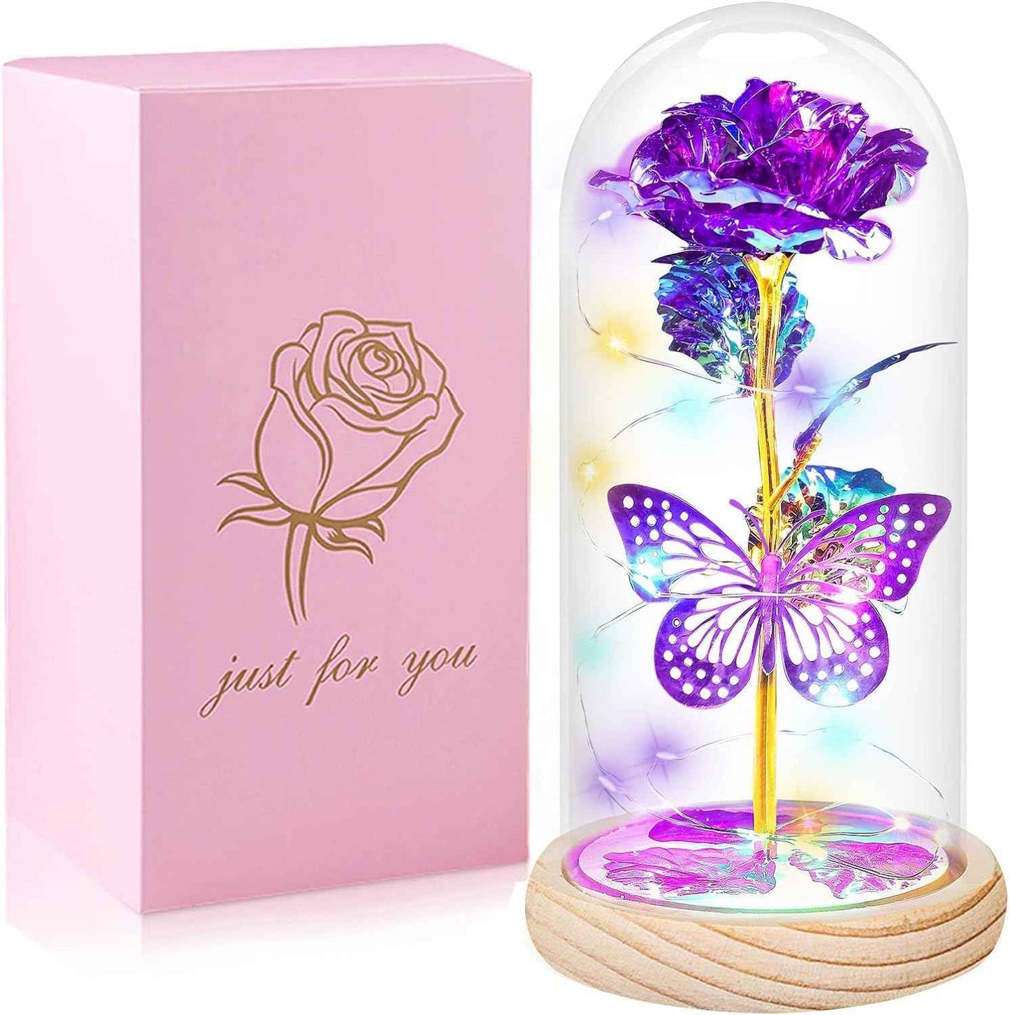 Valentines Day Rose Gifts for Her,Valentines Day Flowers Gifts for Mom Women Girlfriend,Birthday Gifts for Women,Valentines Gifts for Wife,Purple Butterfly Rose Gifts for Valentine's Day Anniversary