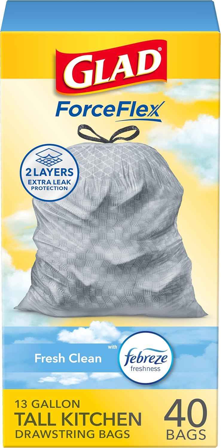 Glad ForceFlex Tall Kitchen Trash Bags, 13 Gallon, Fresh Clean, 140 Count (Package May Vary)