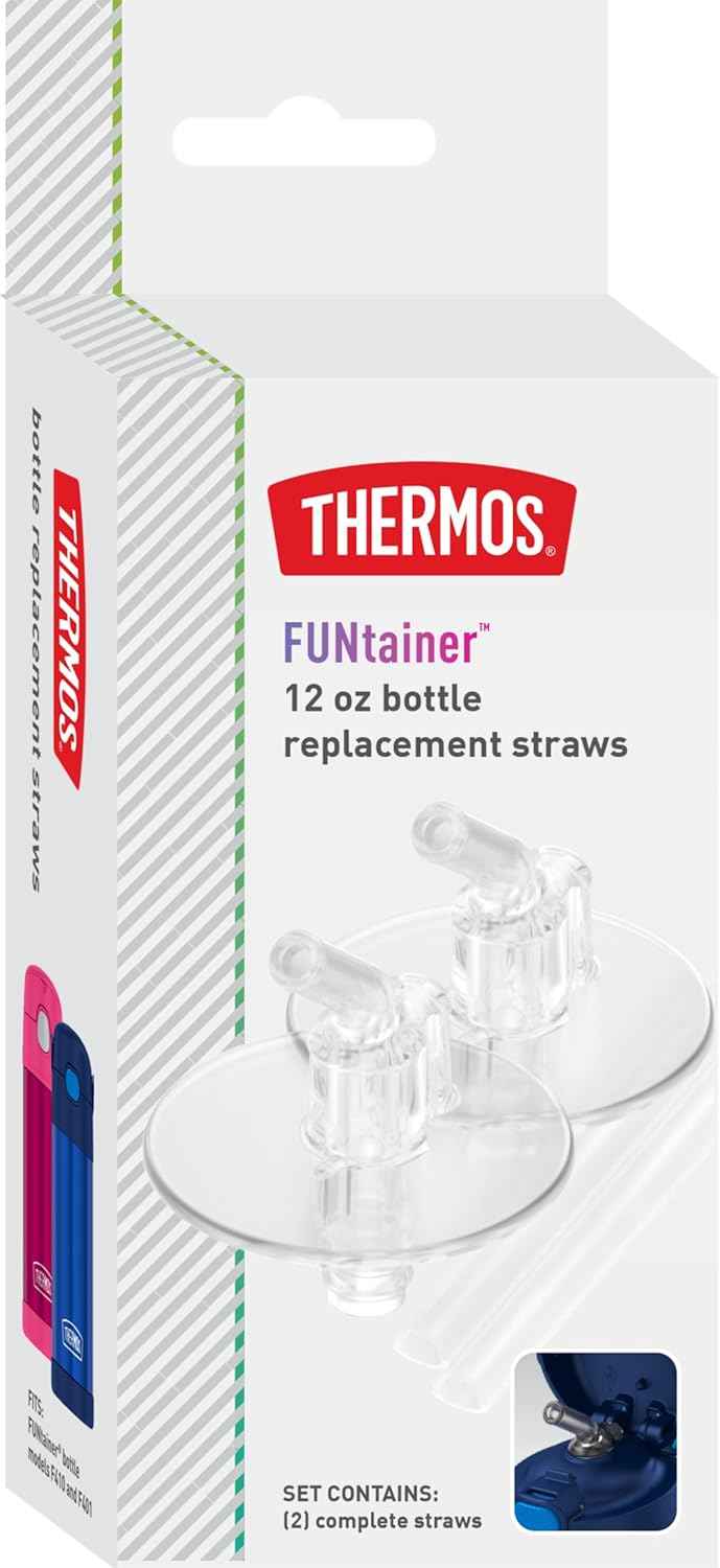 THERMOS FUNtainer 12 Ounce Insulated Kids Water Bottle Replacement Straws, 4 Straws