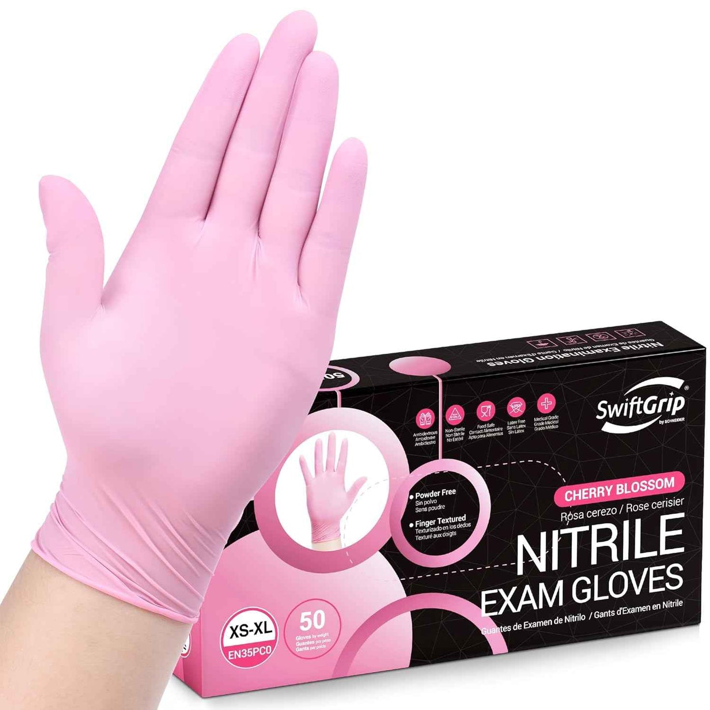 Pink Nitrile Gloves, 3-mil, Industrial Gloves Disposable Latex Free, for Cleaning & Esthetician, Rubber Powder-Free, 100-ct Box (Medium)