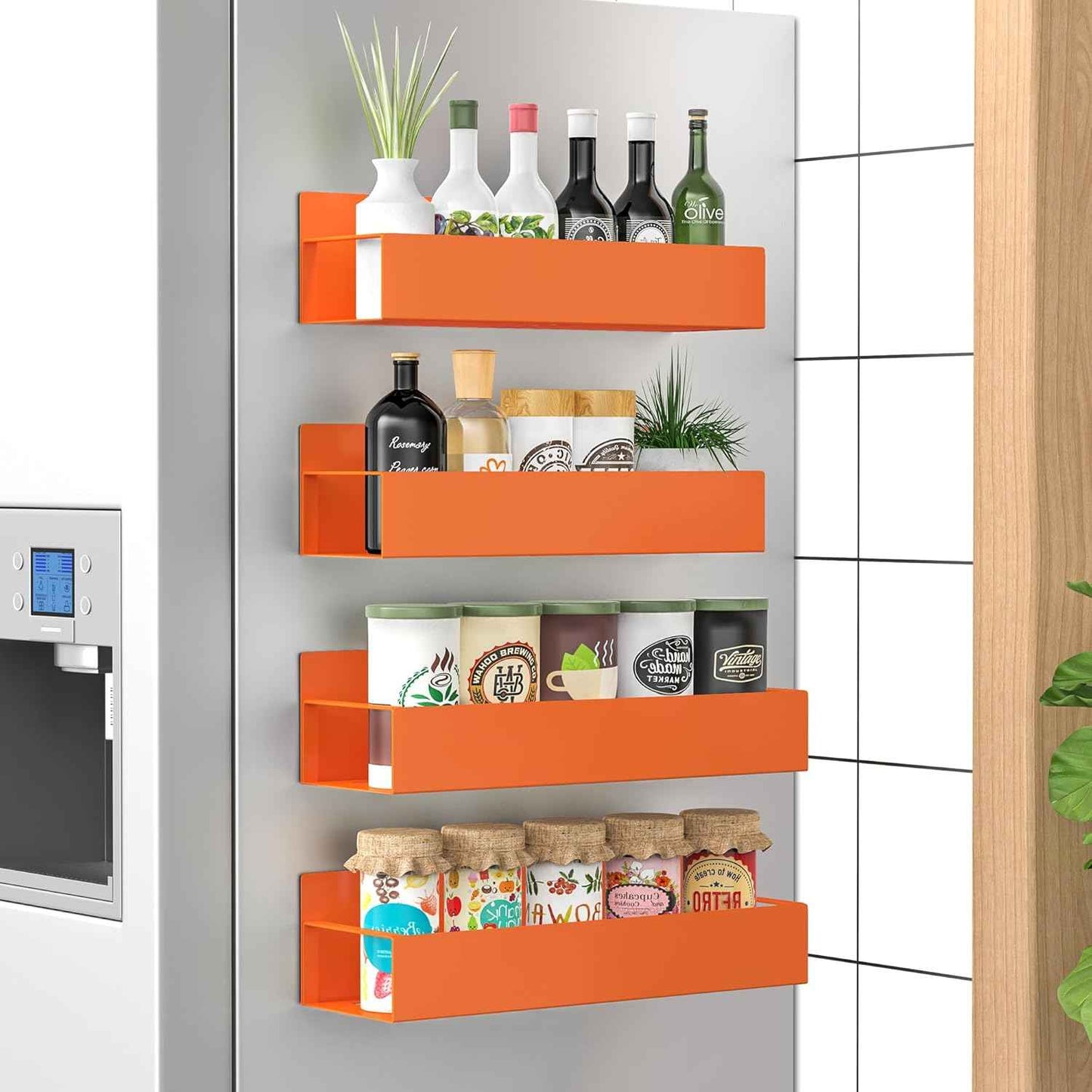Metal 4 Pack Magnetic Spice Storage Rack Organizer for Refrigerator and Oven, Black Fridge Organizers and Storage