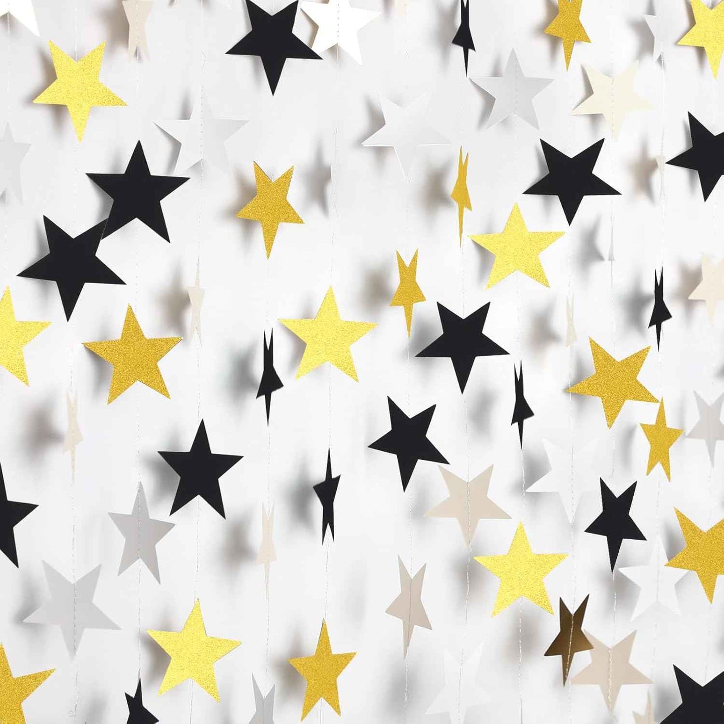 Patelai Glitter Star Garland Banner Christmas Decor 130 Feet Star Hanging Bunting Banner Twinkle Backdrop for Homecoming Classroom Wedding Birthday Halloween Party Supplies(Gold)