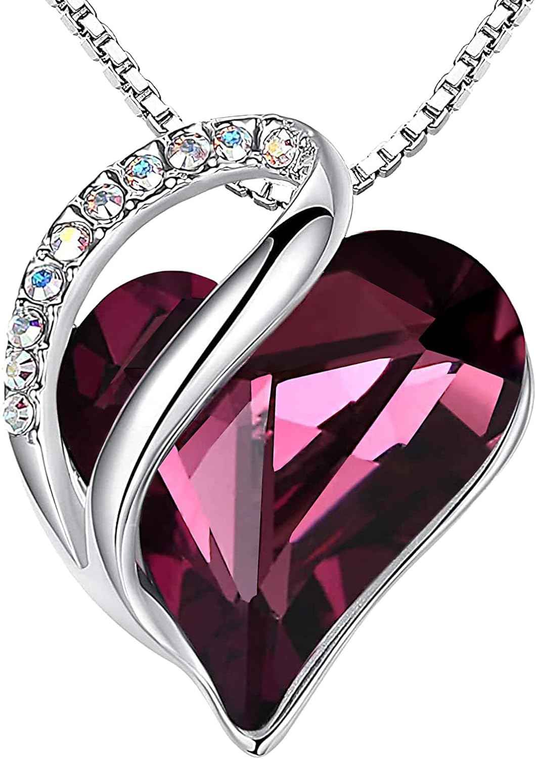 Leafael Valentine's Day Gift Necklaces for Women, Infinity Love Birthstone Heart Crystal Pendant, Birthday Anniversary Jewelry for Wife, Mom, and Her, Silver Plated, 18" + 2" Adjustable Chain | Gifts for Her, Birthday Jewelry, 18 plus 2 inch, Mom, Wife