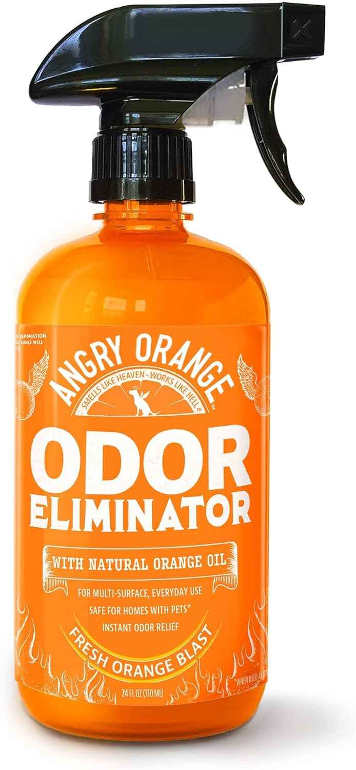Angry Orange Pet Odor Eliminator with Natural Orange Oil – Powerful Odor Neutralizer for Cat & Dog Urine, Litter Box, Carpet, Furniture, Hard Floors - No Harsh Chemicals - Citrus Scent, 24 oz