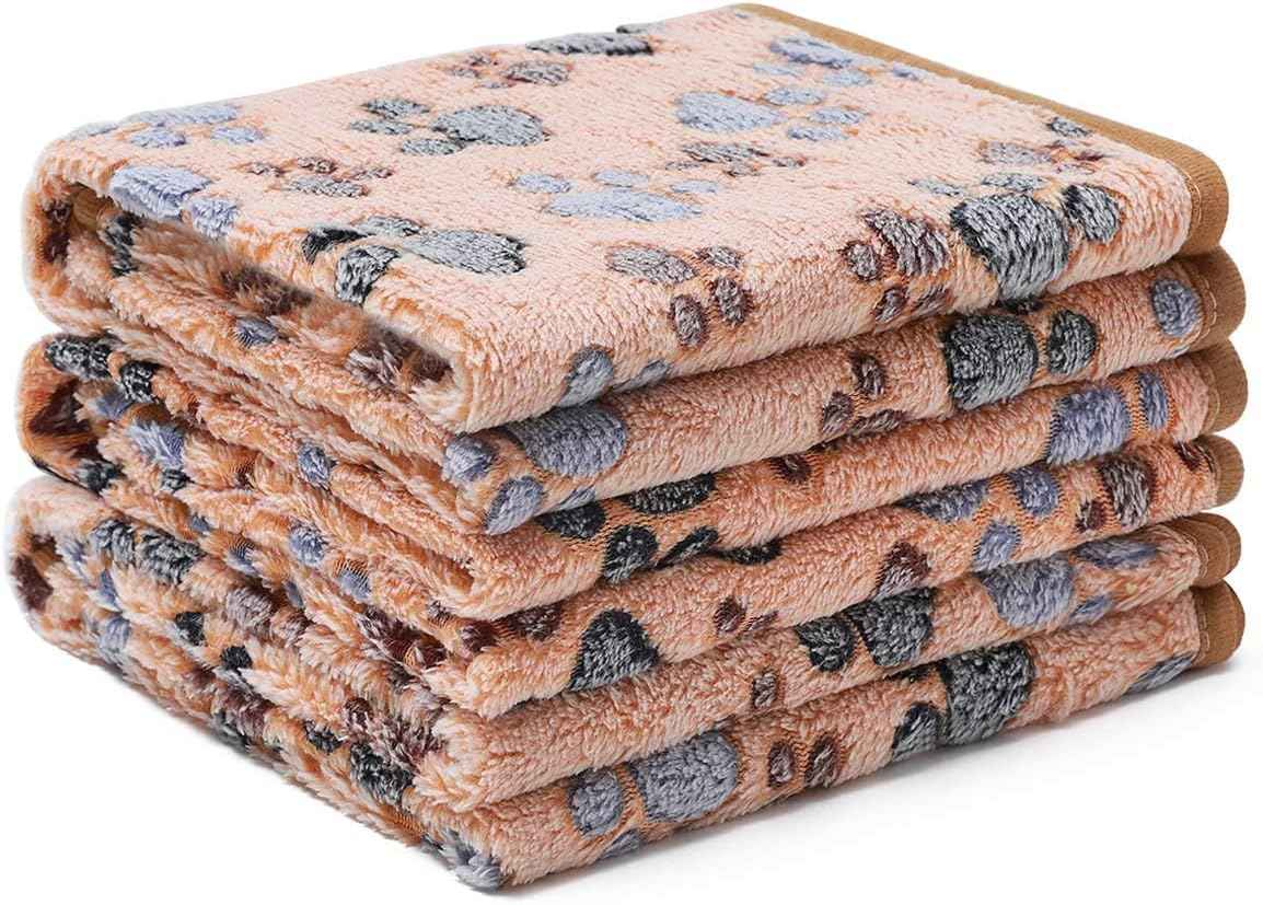1 Pack 3 Blankets Super Soft Fluffy Premium Fleece Pet Blanket Flannel Throw for Dog Puppy Cat Paw Brown/Pink/White Small(23x16 inch)